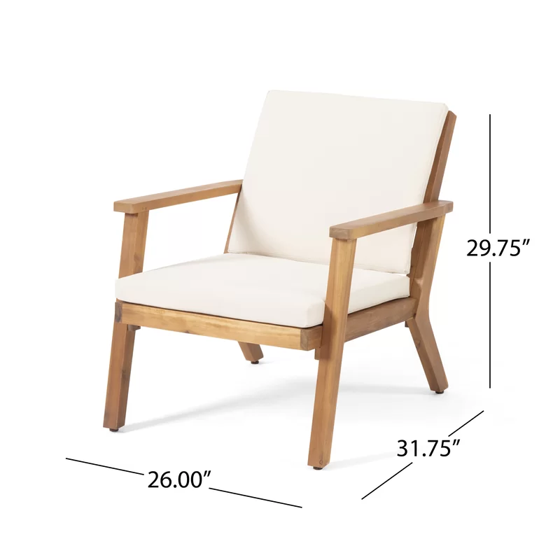 Temecula Outdoor Acacia Wood 4-Seater Chat Set_Loveseat&Coffee Table&2 Club Chairs - Brown Patina Finish + Cream Cushion