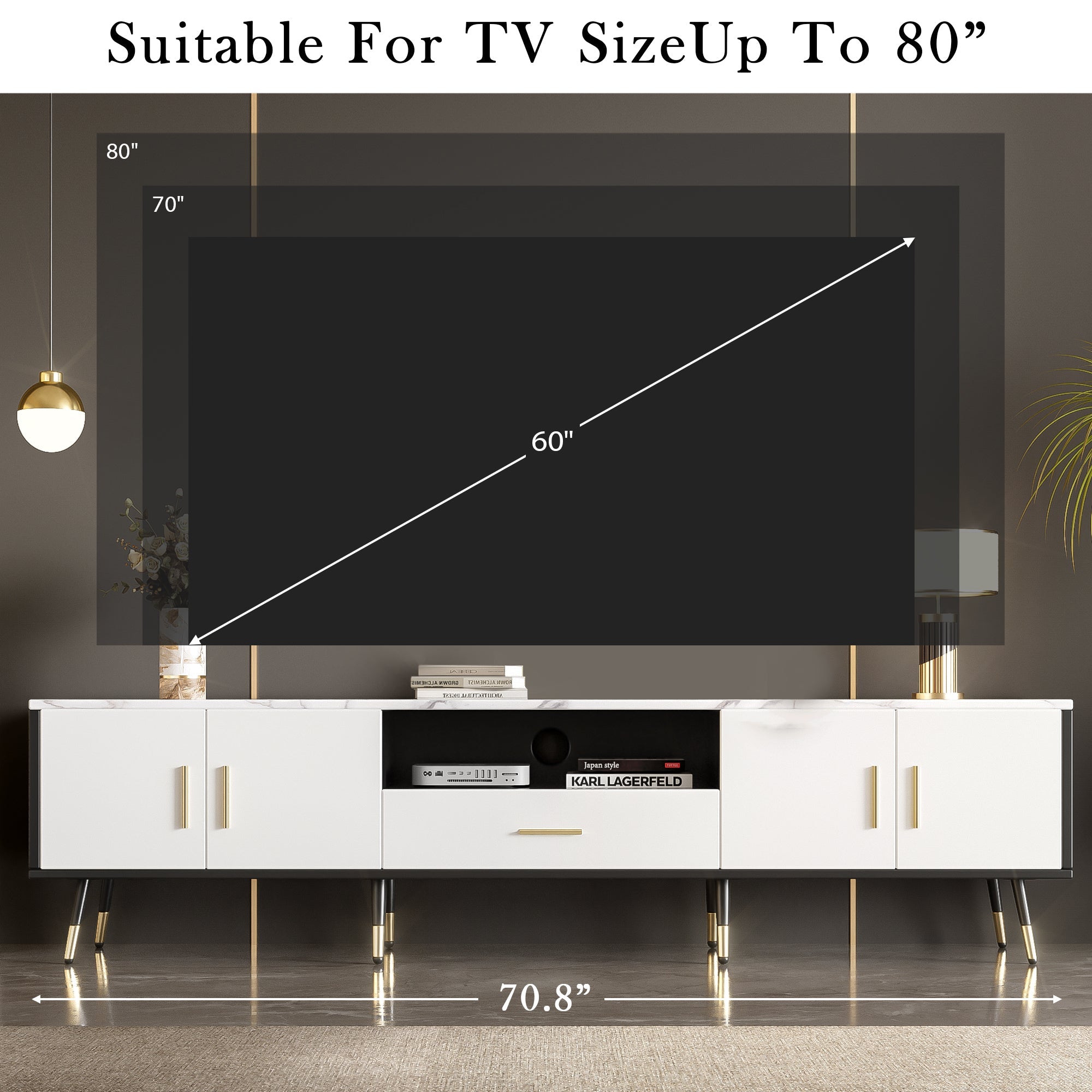 71'' Modern TV Stand with 2 Cabinets&  Open Compartments, Entertainment Center for TVs up to 80'', Television Console for Living Room, Bedroom, Home Theatre