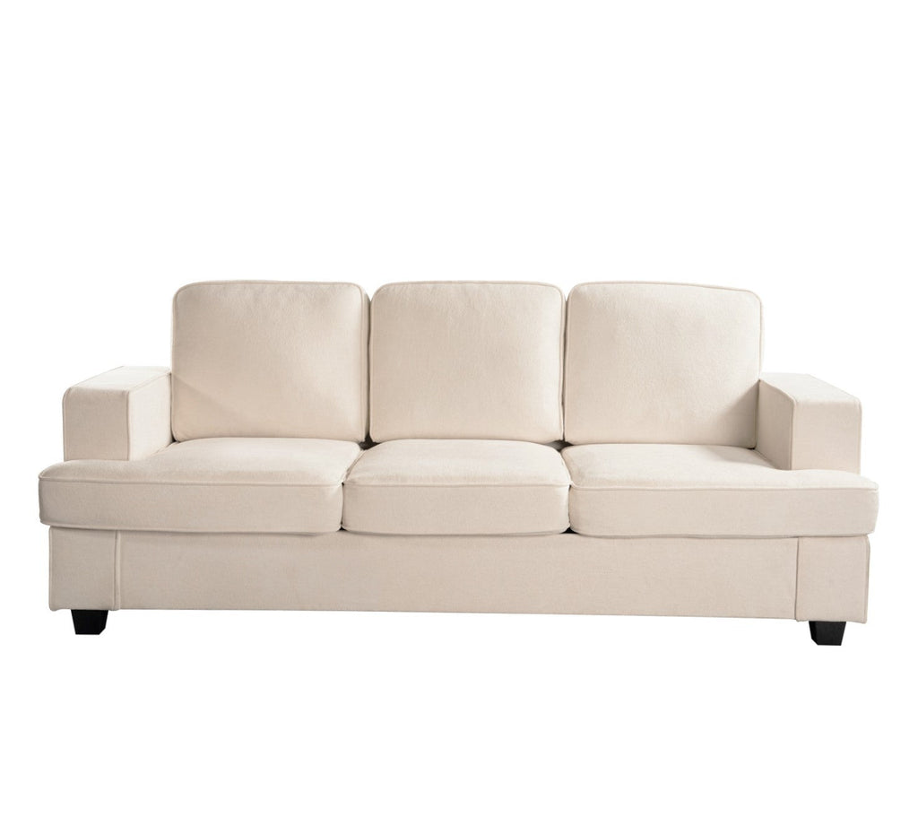 Modern Velvet Sofa, Comfortable 3 Seater Couch with Deep Seating and High-Density Foam, Loose Back Cushions, Wide Arms, Living Room Furniture for Home, Apartment, Office, Ivory