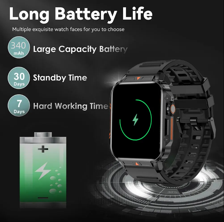 Outdoor Sports Square Smartwatch Answer Call Big Battery Fitness Tracker Waterproof Smartwatch Men For IOS Android