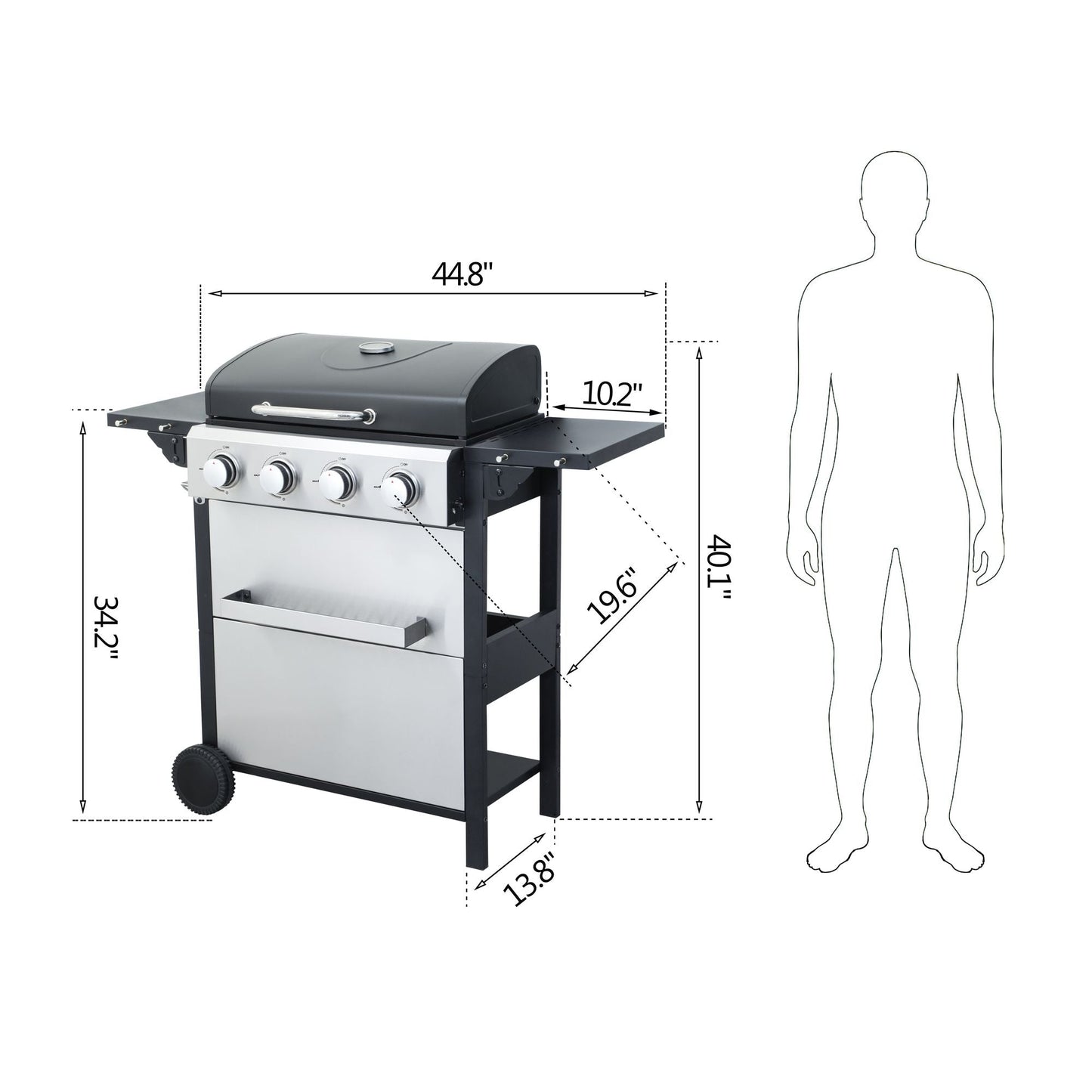 4-Burner Propane BBQ Grill – 34,200 BTU with Foldable Table & Hooks