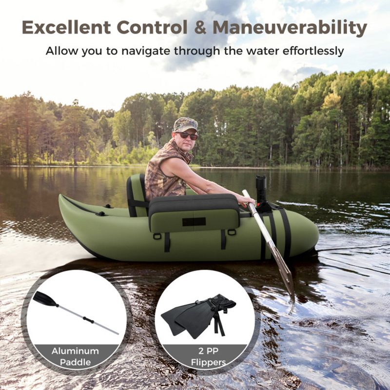 Inflatable Fishing Float Tube with Pump Storage Pockets and Fish Ruler