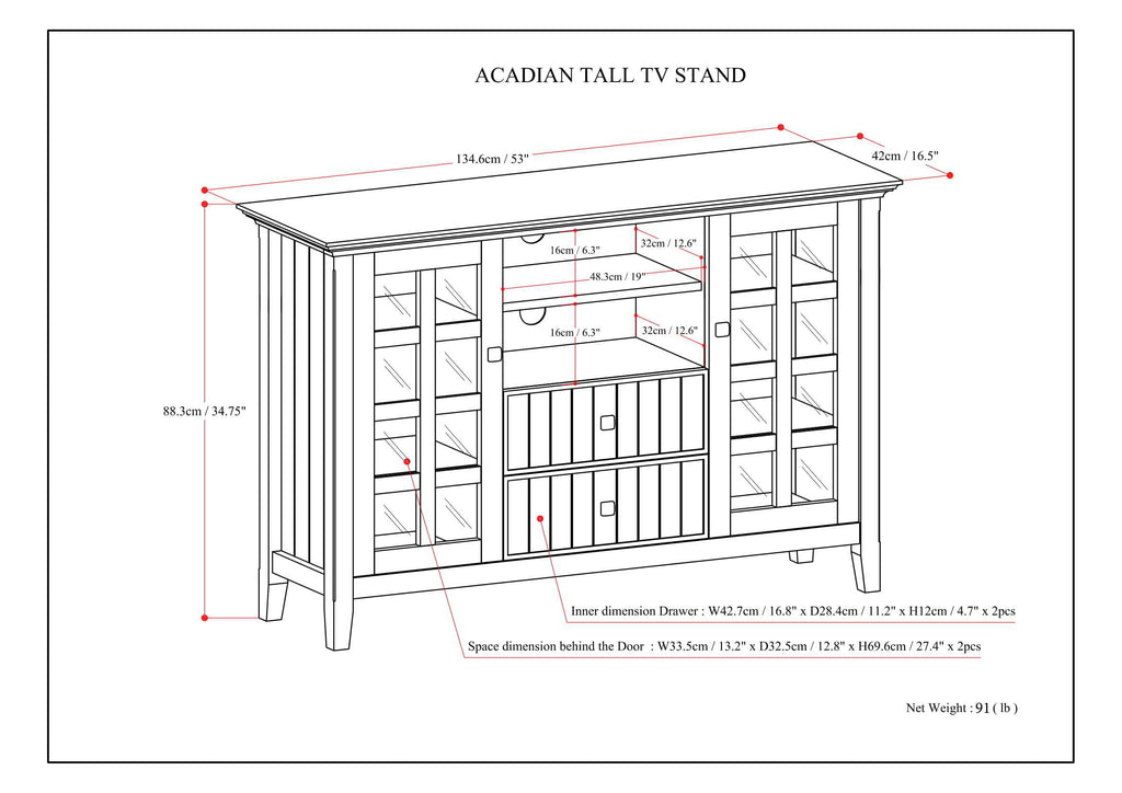 Acadian - Tall TV Media Stand - White