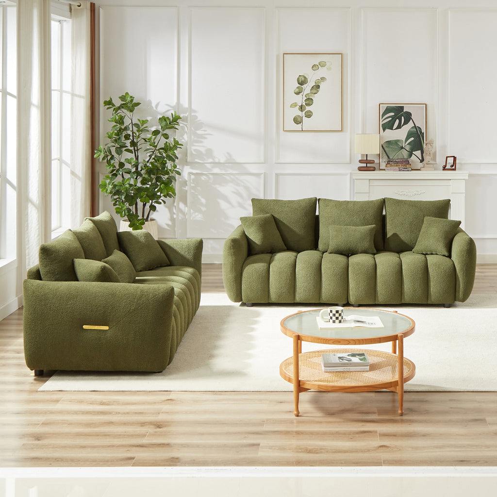 3 Seater + 3 Seater Combo Sofa Modern Living Room Sofa, Teddy Sofa, Wooden Frame, 6 Cushions, Apartment Sofa Furniture