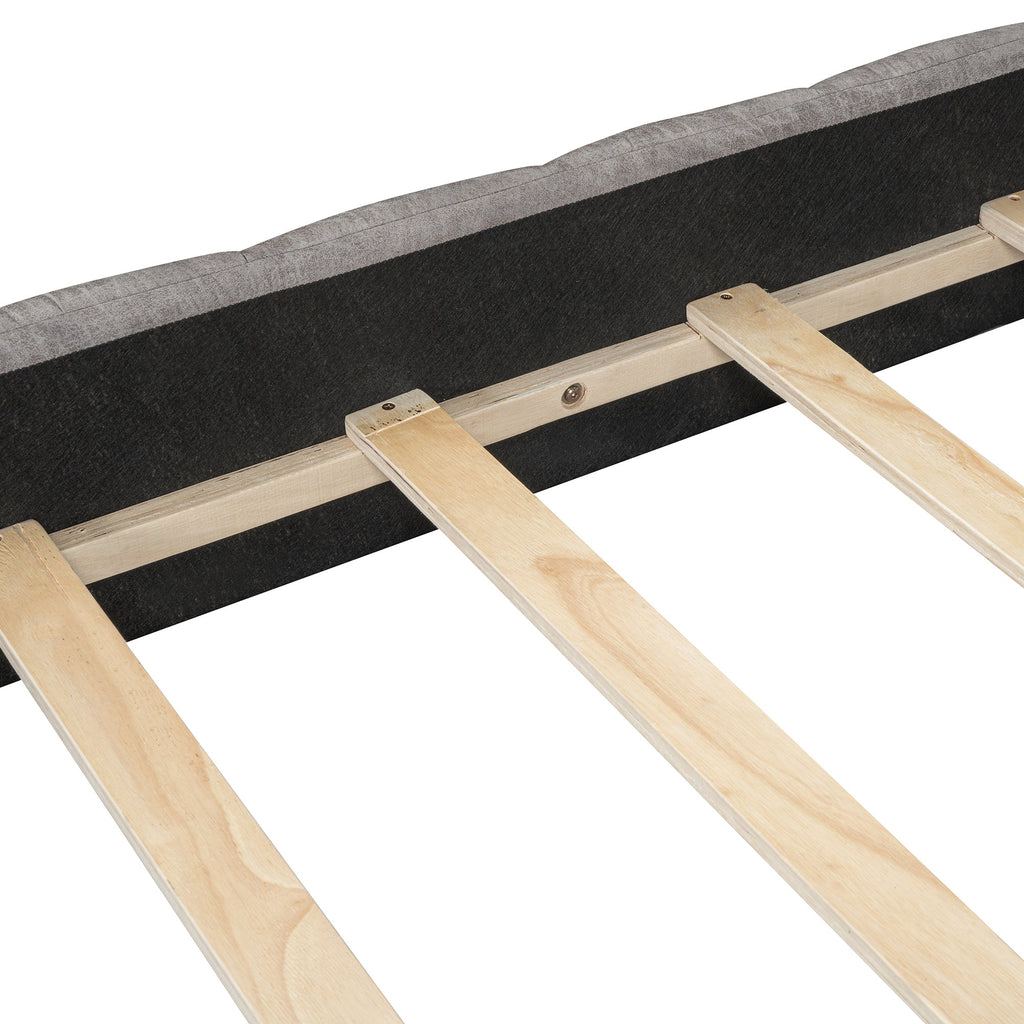 Queen Size Upholstered Platform Bed with Thick Fabric, Polyester, Gray