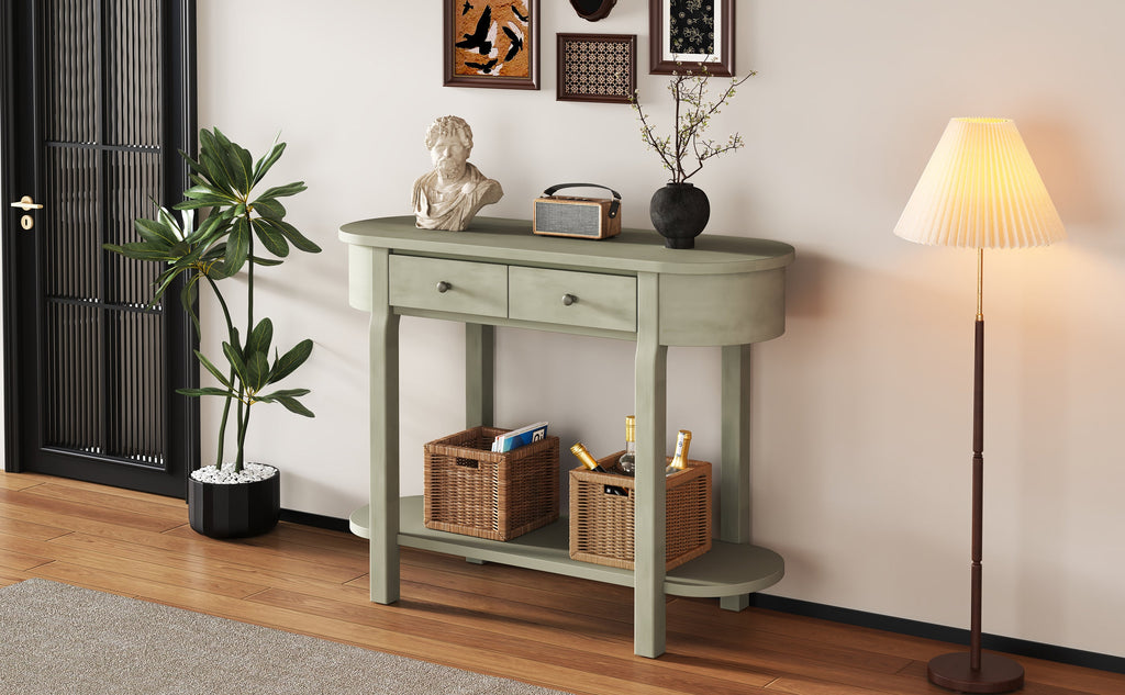 TREXM Elegant Retro Console Table with Curved Design and Smooth Glaze for Entryways, Living Rooms and hallways (Grey)