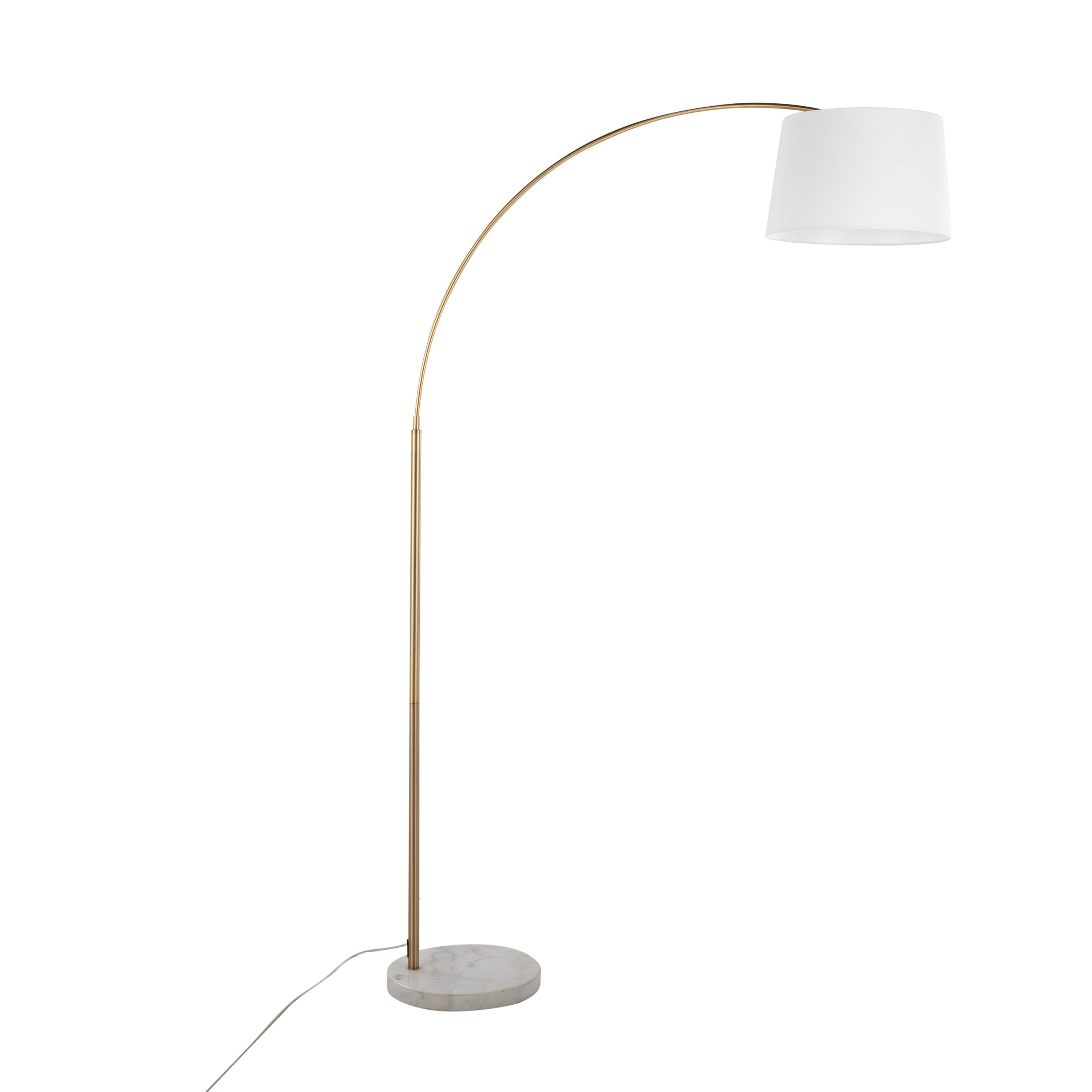March Contemporary Floor Lamp in White Marble and Antique Brass with White Linen Shade Metal by LumiSource