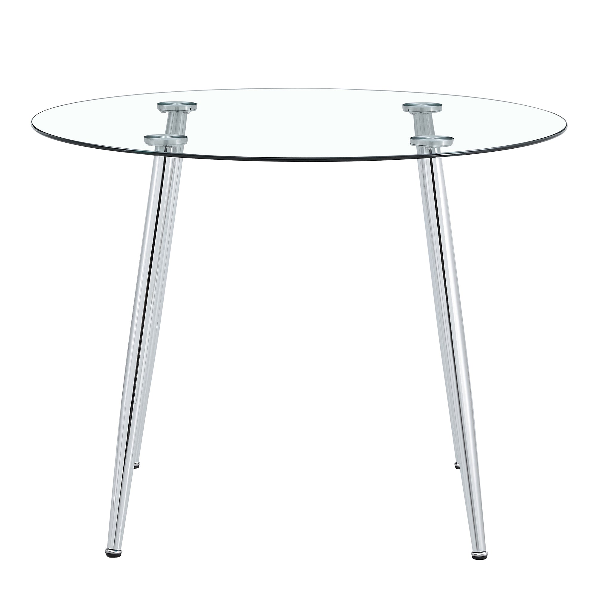 A glass tabletop with a diameter of 40 inches and a modern minimalist circular dining table with silver metal legs.Suitable for living rooms, and conference rooms.W1151S03392