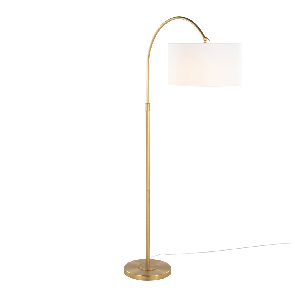 Salon Reader 63' Contemporary Metal Floor Lamp in Gold Metal with White Linen Shade from Grandview Gallery by LumiSource