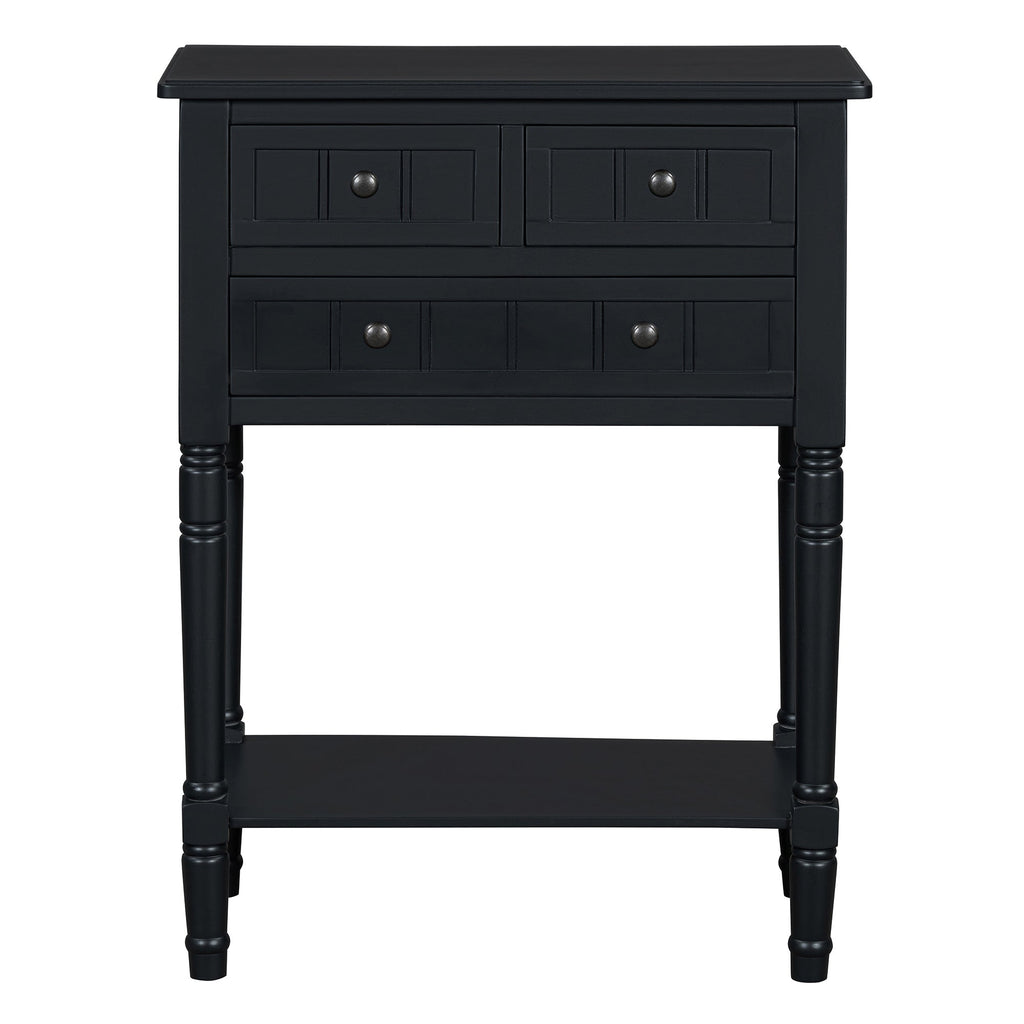 TREXM Narrow Console Table, Slim Sofa Table with Three Storage Drawers and Bottom Shelf (Black)