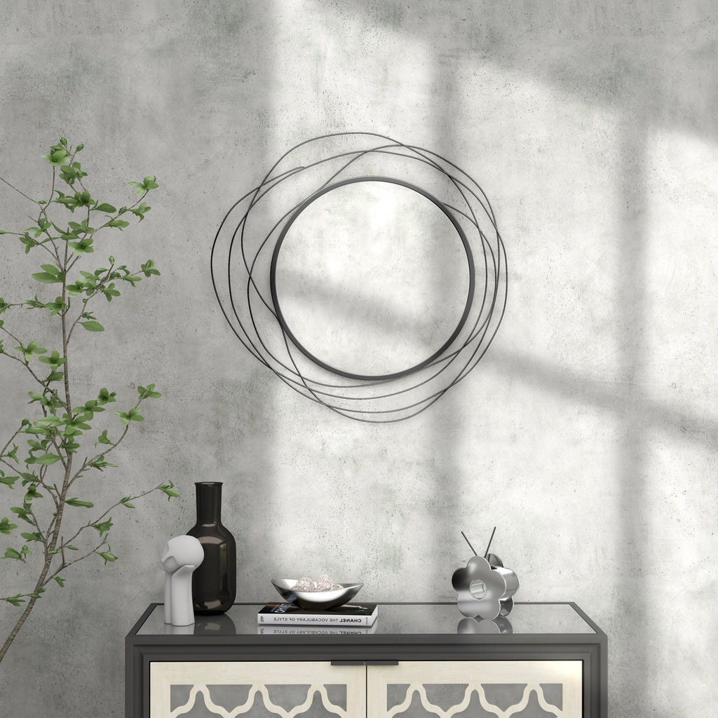 HOMCOM Metal Wall Art Modern Mirror Decor Home Hanging Wall Sculptures for Living Room Bedroom Dining Room, Black