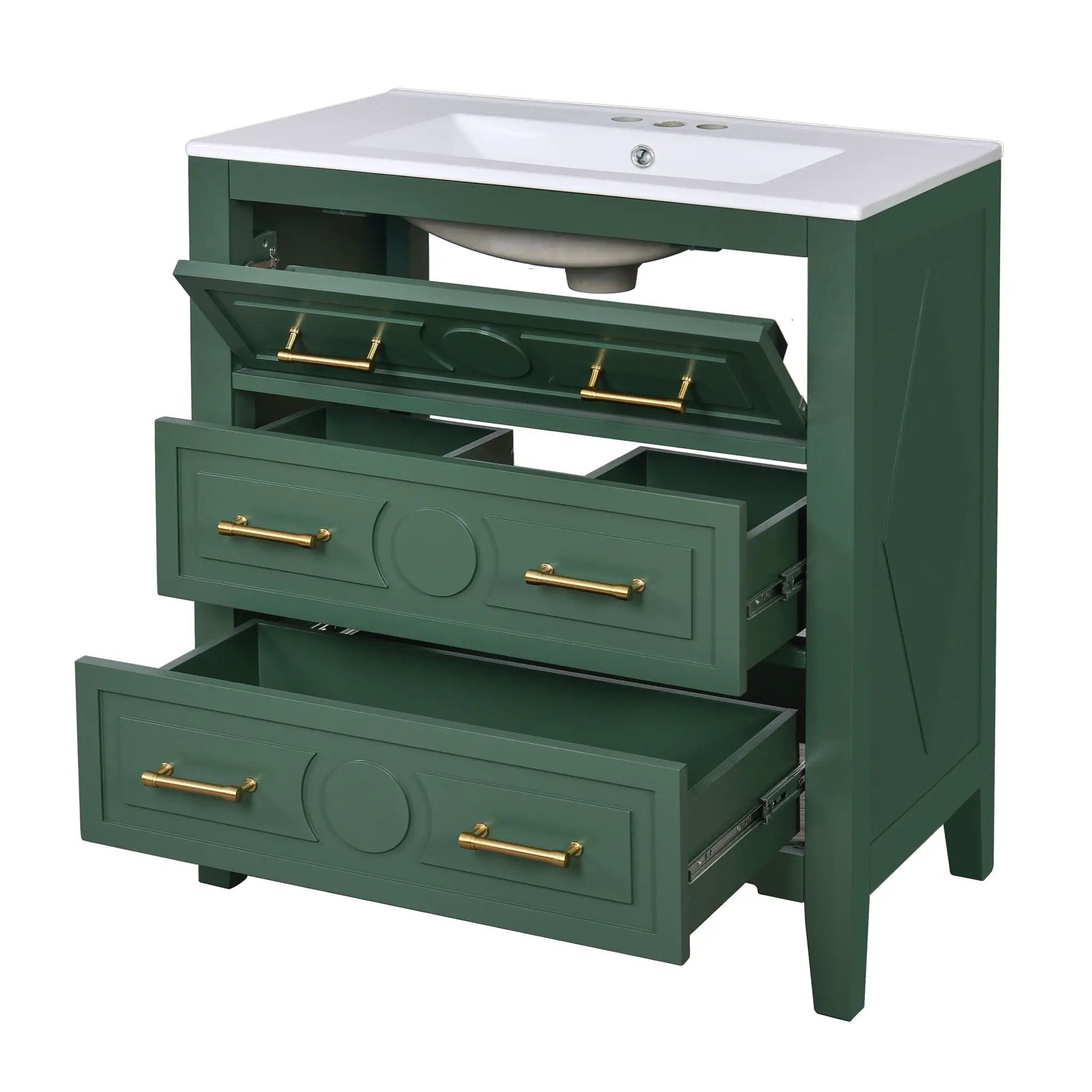 Retro Bathroom Vanity With Sink Combo, Free Standing Single Set With 3 Drawers