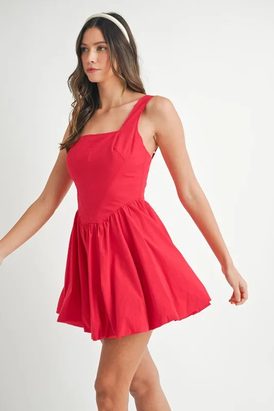 MABLE Poplin Square Neckline Bubble Mini Dress
