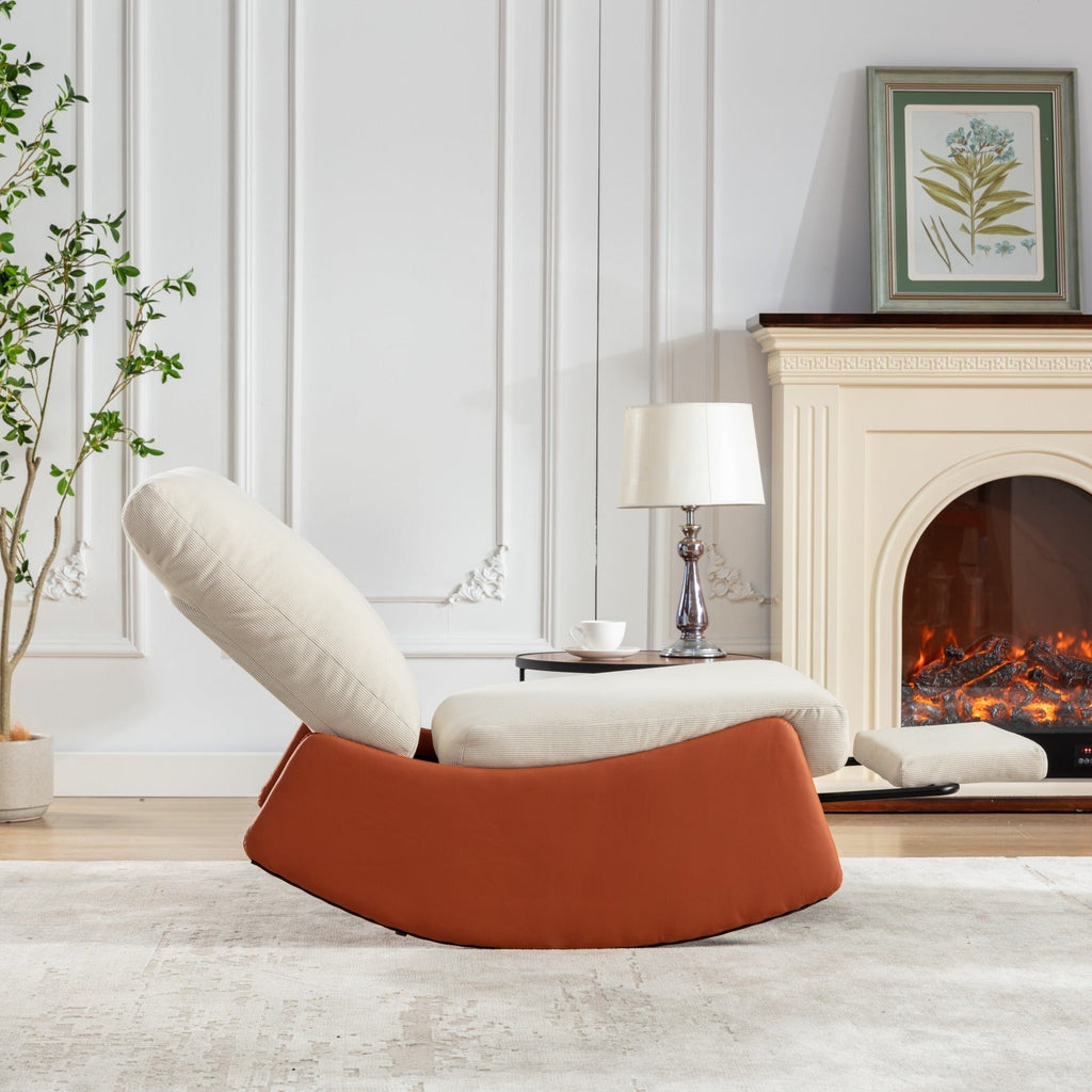 Modern Rocking Chair Recliner, Comfy Rocker Nursery Chair with Footrest, Accent Reading Chair, Upholstered Lounge Chair for Relaxing, Resting,Soft Padded Rocker  for Indoor Living Room Bedroom,Orange