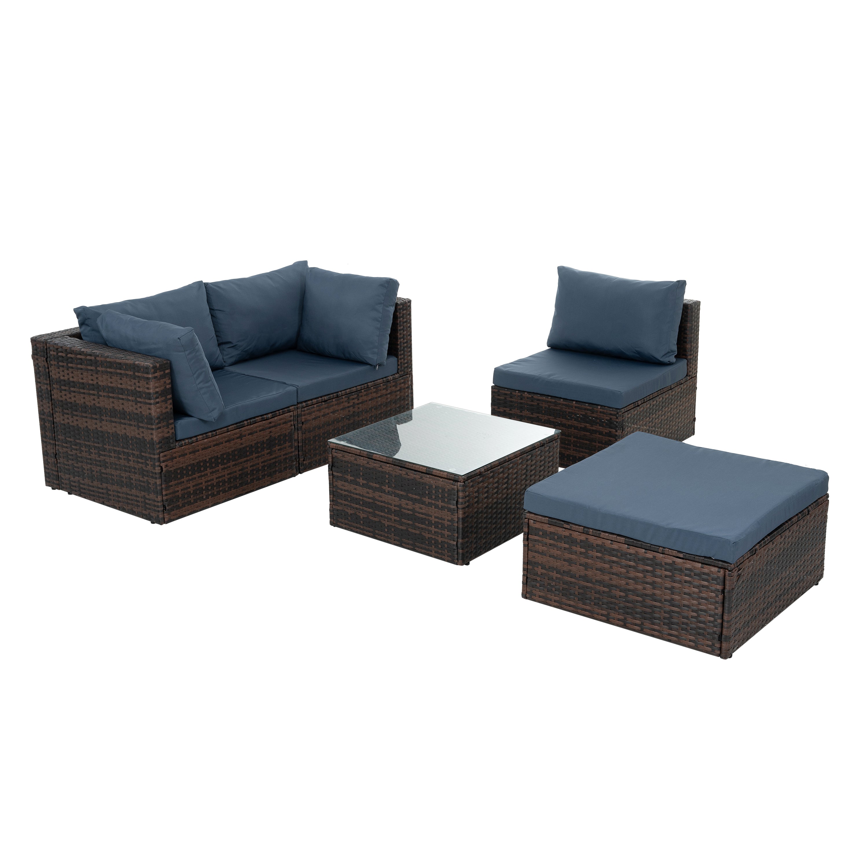 Patio Furniture, Outdoor Furniture, Seasonal PE Wicker Furniture, 5 Set Wicker Furniture With Tempered Glass Coffee Table