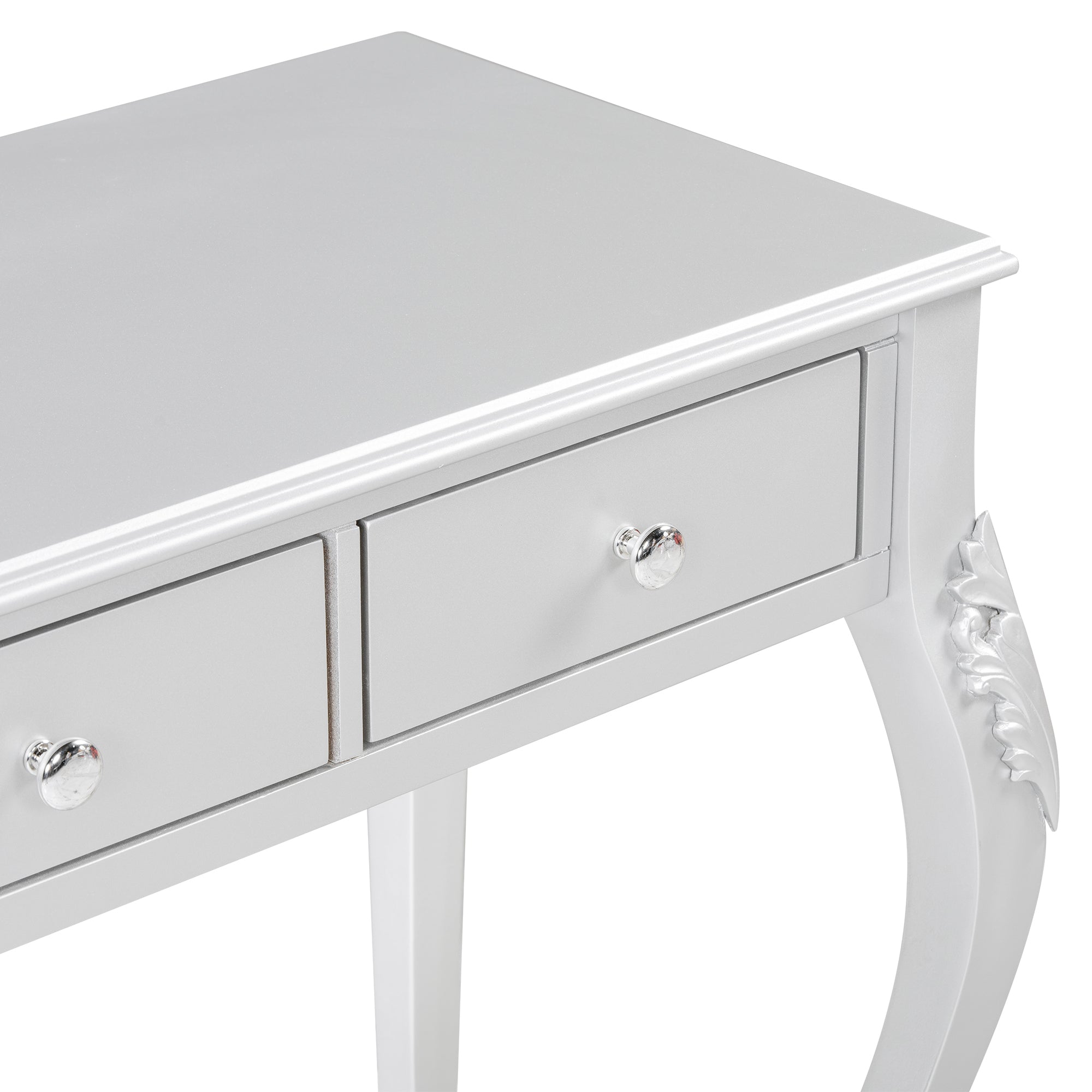 Luxury Makeup Vanity Desk with Oval Mirror, 3-Drawer Dressing Table for Jewelry Storage, Elegant Console Table for Entryway, Living Room & Bedroom, Stylish Home Decor,Silver