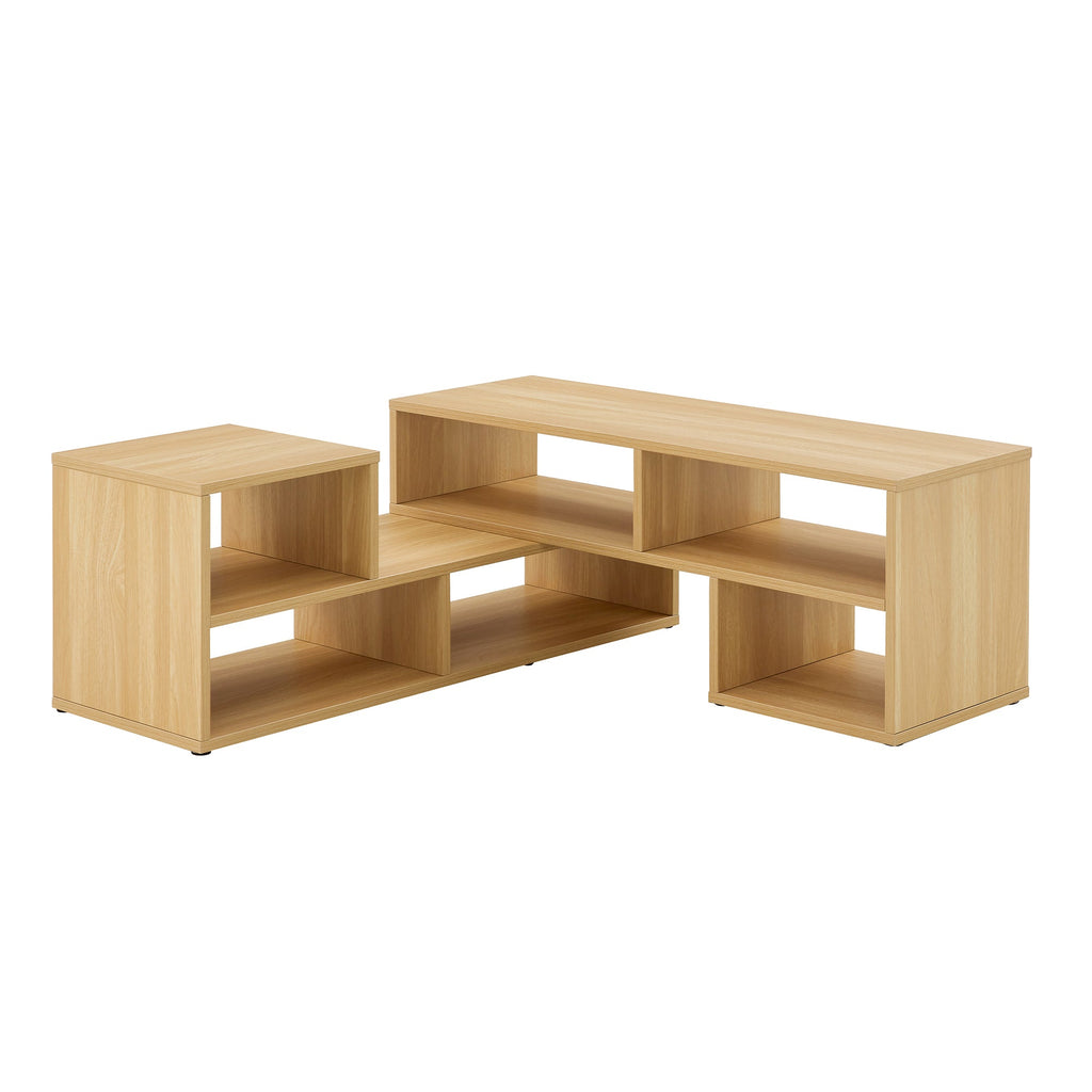 2-Piece Cube TV Stand and L-Shaped Entertainment Center with Open Storage and 2 Shelves – Burly Wood MDF