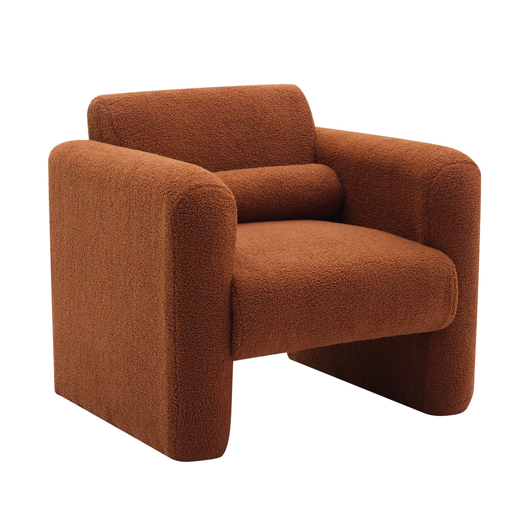 Modern Accent Chair Lambskin Sherpa Fabric Upholstered Comfy Reading Arm Chair Soft Padded Armchair with Back and Pillow for Living Room Bedroom Reception Waiting Room Office,Burnt Orange