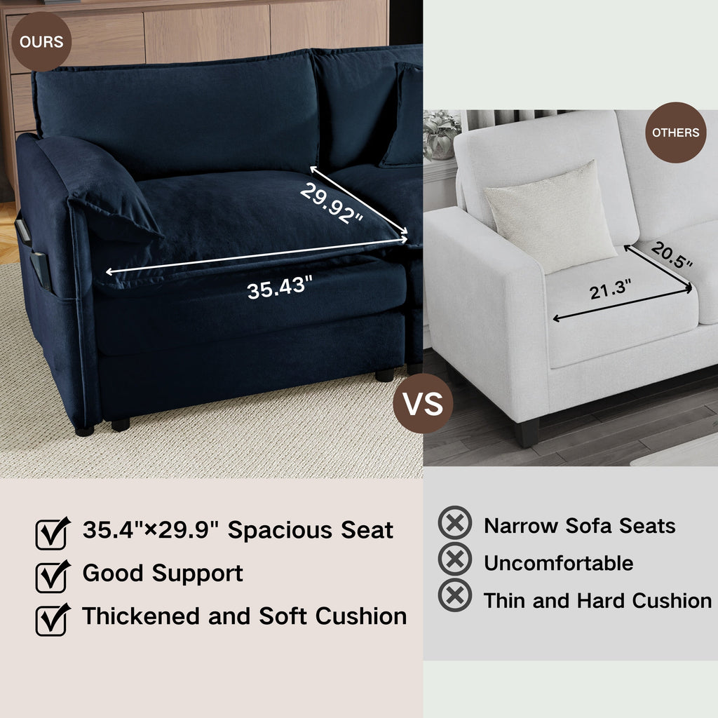 Oversized 57.48' Recliner Chair with Movable Ottoman - Soft Chenille Upholstered Indoor Lounge Chair for Living Room or Bedroom,DIY Combination,Blue