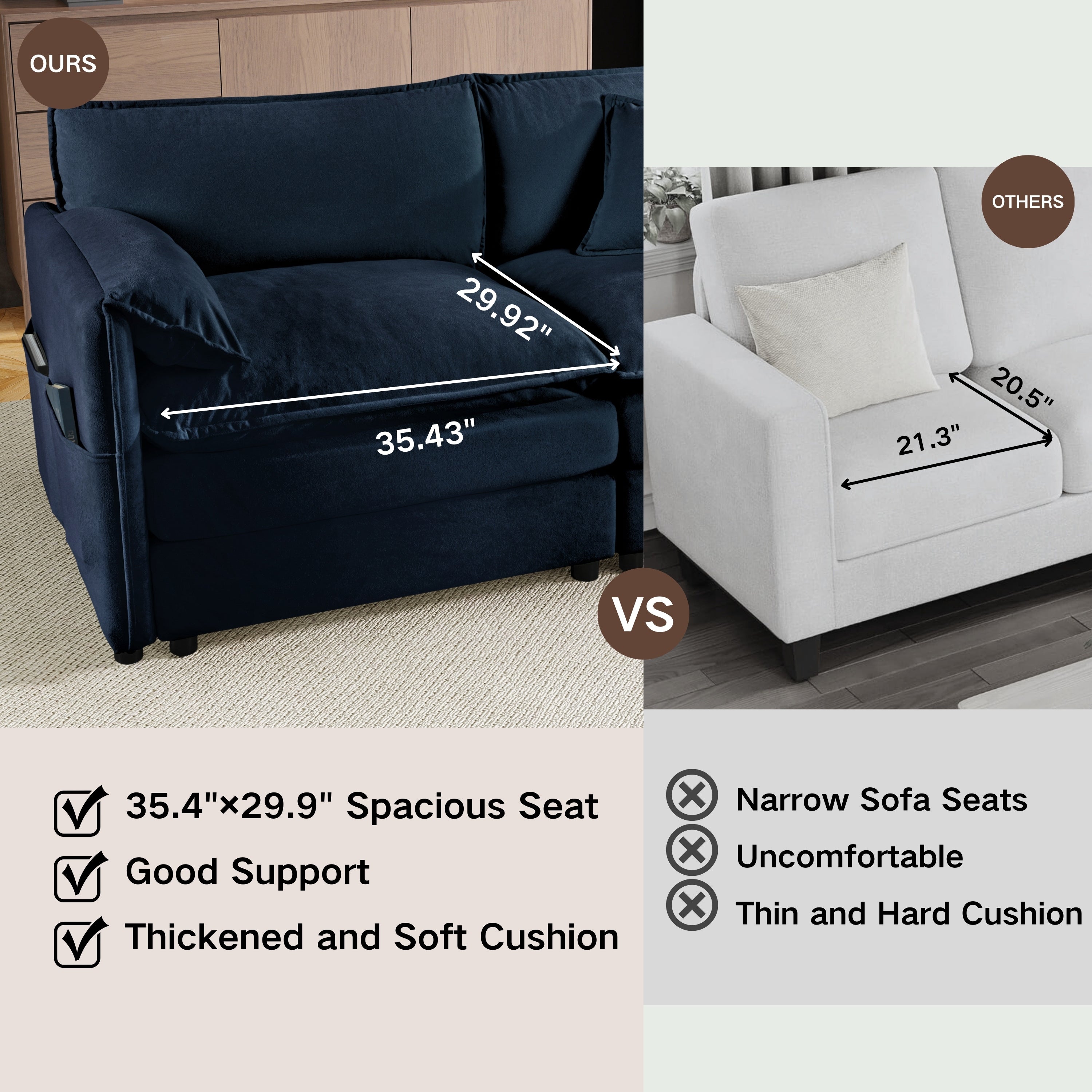 Oversized 41.73' Sofa Chair, Modern Upholstered Armchair with 1 Toss Pillow, Modular Sectional Sofa for Living Room, Deep Seat Reading Sofa for Bedroom Apartment, DIY Combination Chenille,Blue