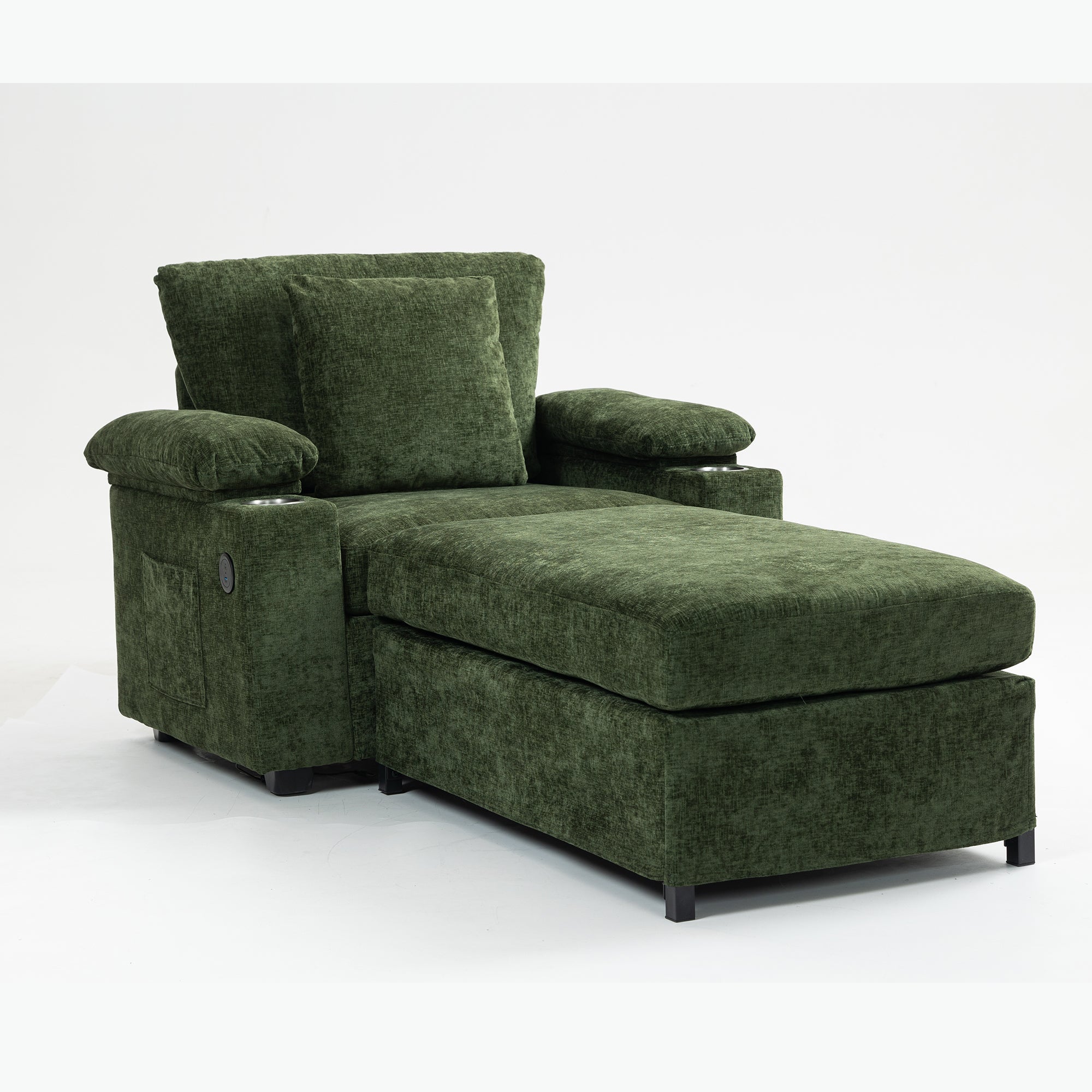 Modern Oversized Chair with Ottoman,Chenille Fabric Sofa Bed,Accent Chair Comfy Sofa with Cupholders and USB Charging Ports Chair for Living Room,Bedroom,Apartment