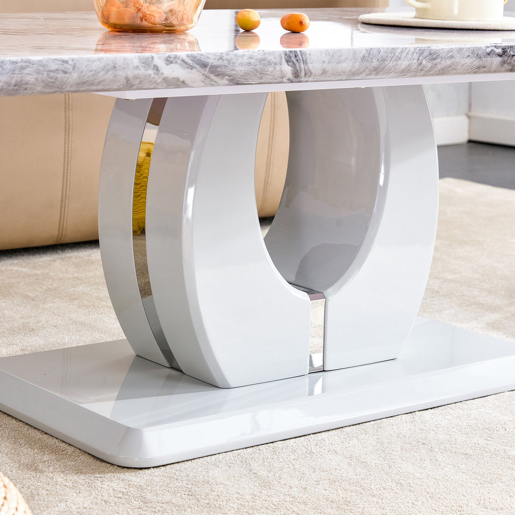 Modern luxury imitation marble light gray tea table,coffee table, paired with silver stainless steel decorative strips.  Computer desk. Game table. CT-1280