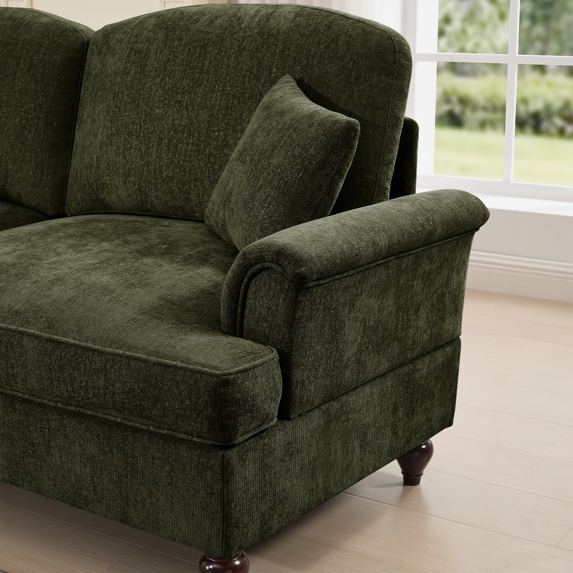 Classic 2 Piece Modular Couch Living Room Sofa Set with Flared Arms and Removable Ruffles Pleats Skirts and Spindle Legs, 2 Seater Sofa + 2-Seat Loveseat Sofa Sets for Living Room,Green