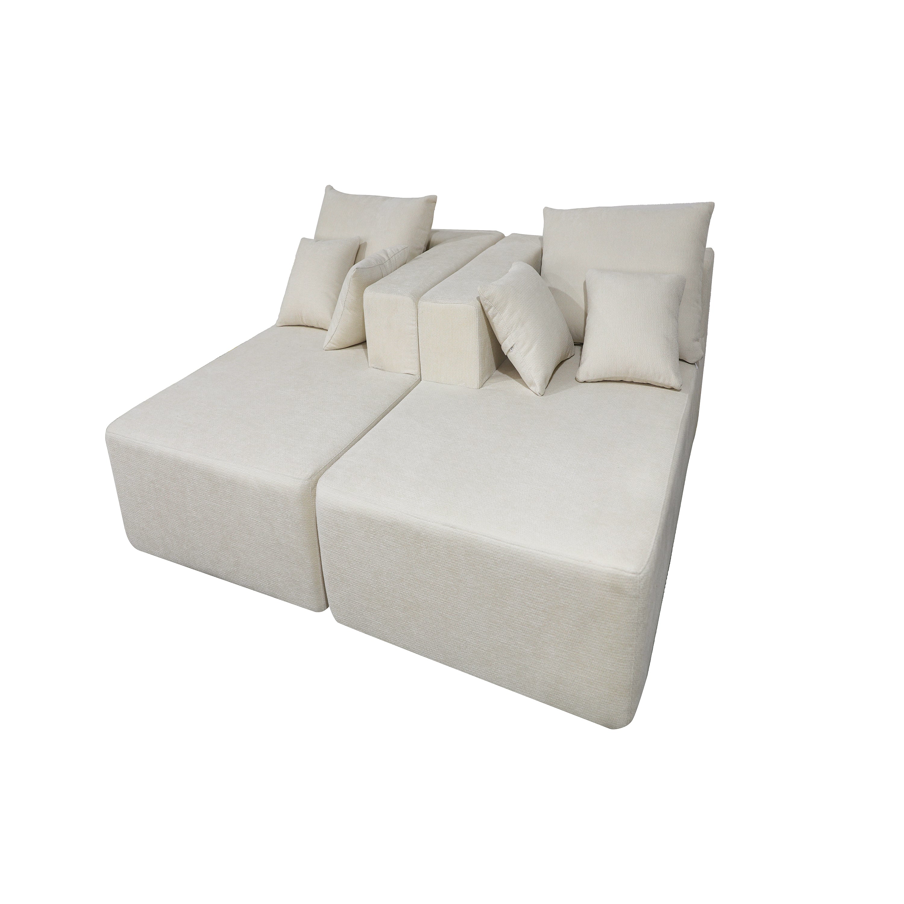 Four seater combination sofa, sofa bed, made of high-density sponge and soft linen fabric, with multiple combination methods (beige)