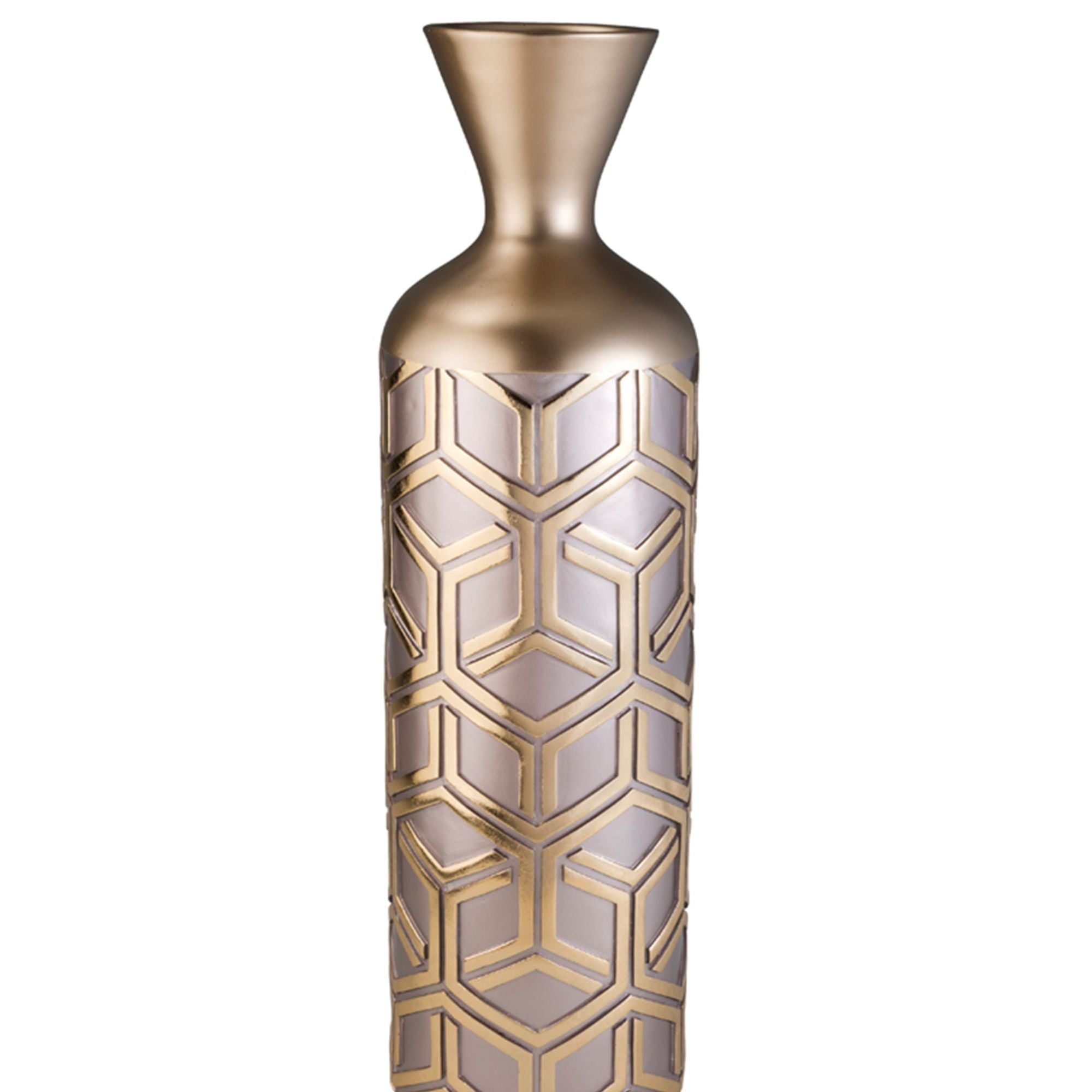22" Tall Polyresin Decorative Vase, Weave Rose Gold Design