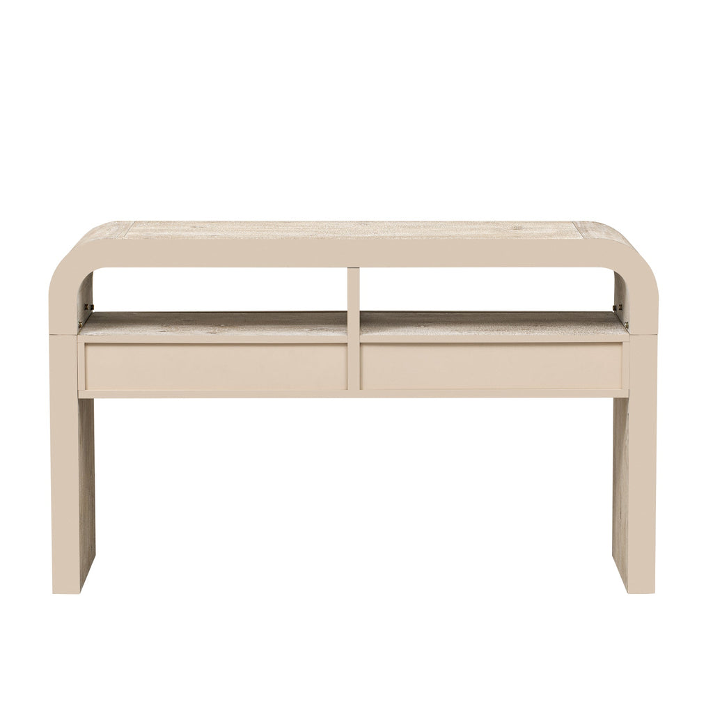 TREXM Console Table Entryway Table, Retro Curved Sofa Table with 2 Large Drawers, Narrow Console Table for Living Room Hallway Entrance, 52''×14''×31.5'', Natural Wood Wash