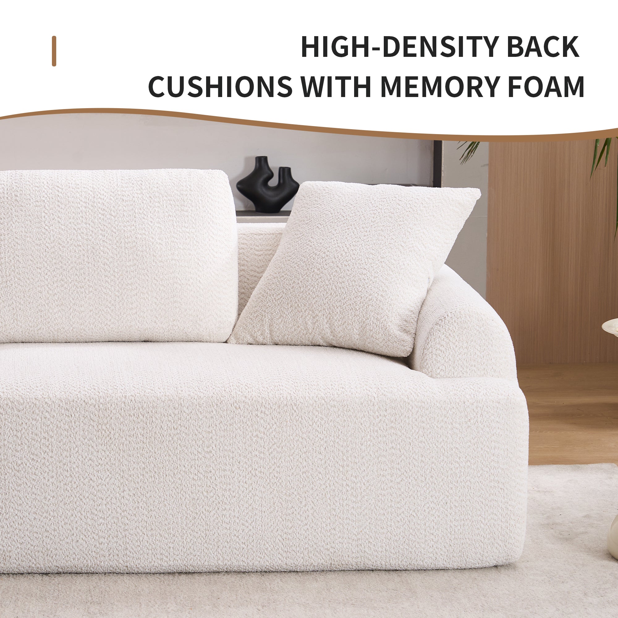 LY-024 BEIGE COMPRESSION SOFA: 4-seater combined sofa, Crochet Yarn Fabric, full sponge compression sofa,combined sofa with 4 pillows for home living/ Home Furniture/ Apartment