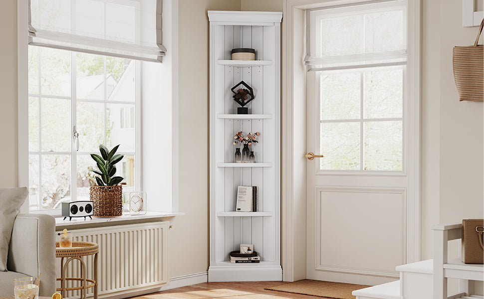 83.4"Tall Modern Corner Shelf,5 Tier Corner Bookcase, Storage Standing Shelf Unit, Open Corner Plant Display Stand for Small Space for Living Room,Wall Corner, Home Office,White