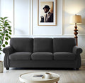 Soft Velvet Sofa, Upholstered 3 Seater Couch with High-Density Foam, Loose Back Cushions and Solid Wood Turned Legs, Chic Living Room Furniture for Home, Apartment and Office, Black