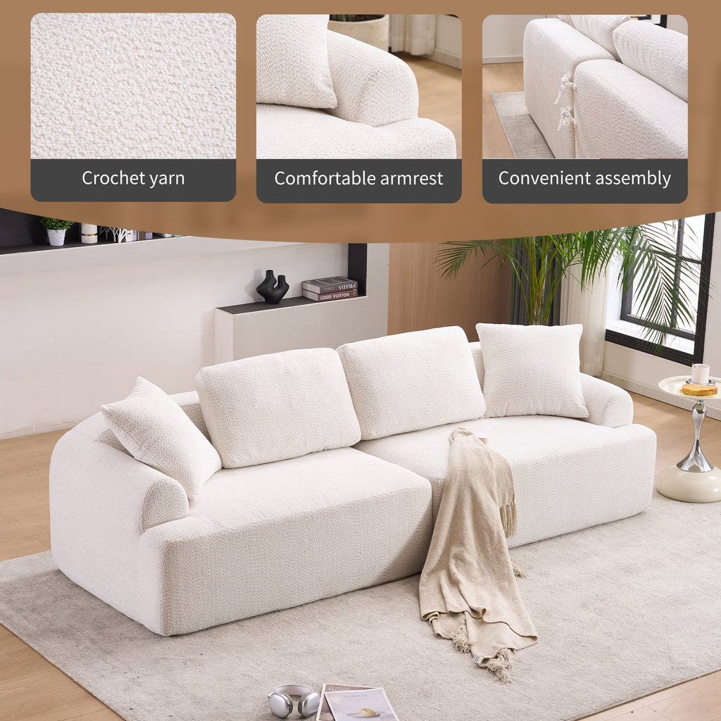 LY-024 BEIGE COMPRESSION SOFA: 4-seater combined sofa, Crochet Yarn Fabric, full sponge compression sofa,combined sofa with 4 pillows for home living/ Home Furniture/ Apartment