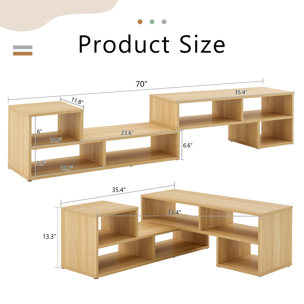 2-Piece Cube TV Stand and L-Shaped Entertainment Center with Open Storage and 2 Shelves – Burly Wood MDF