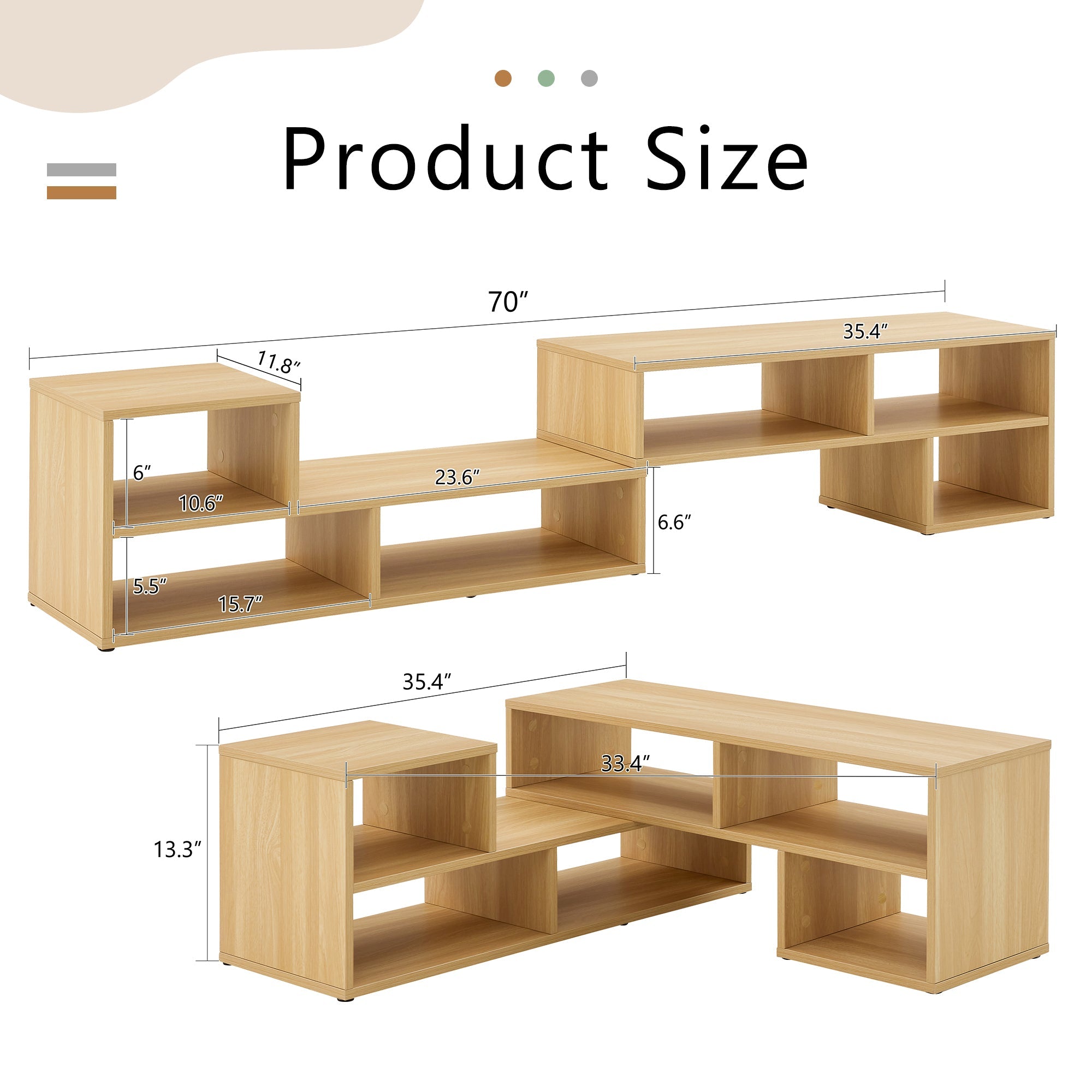 2-Piece Cube TV Stand and L-Shaped Entertainment Center with Open Storage and 2 Shelves – Burly Wood MDF
