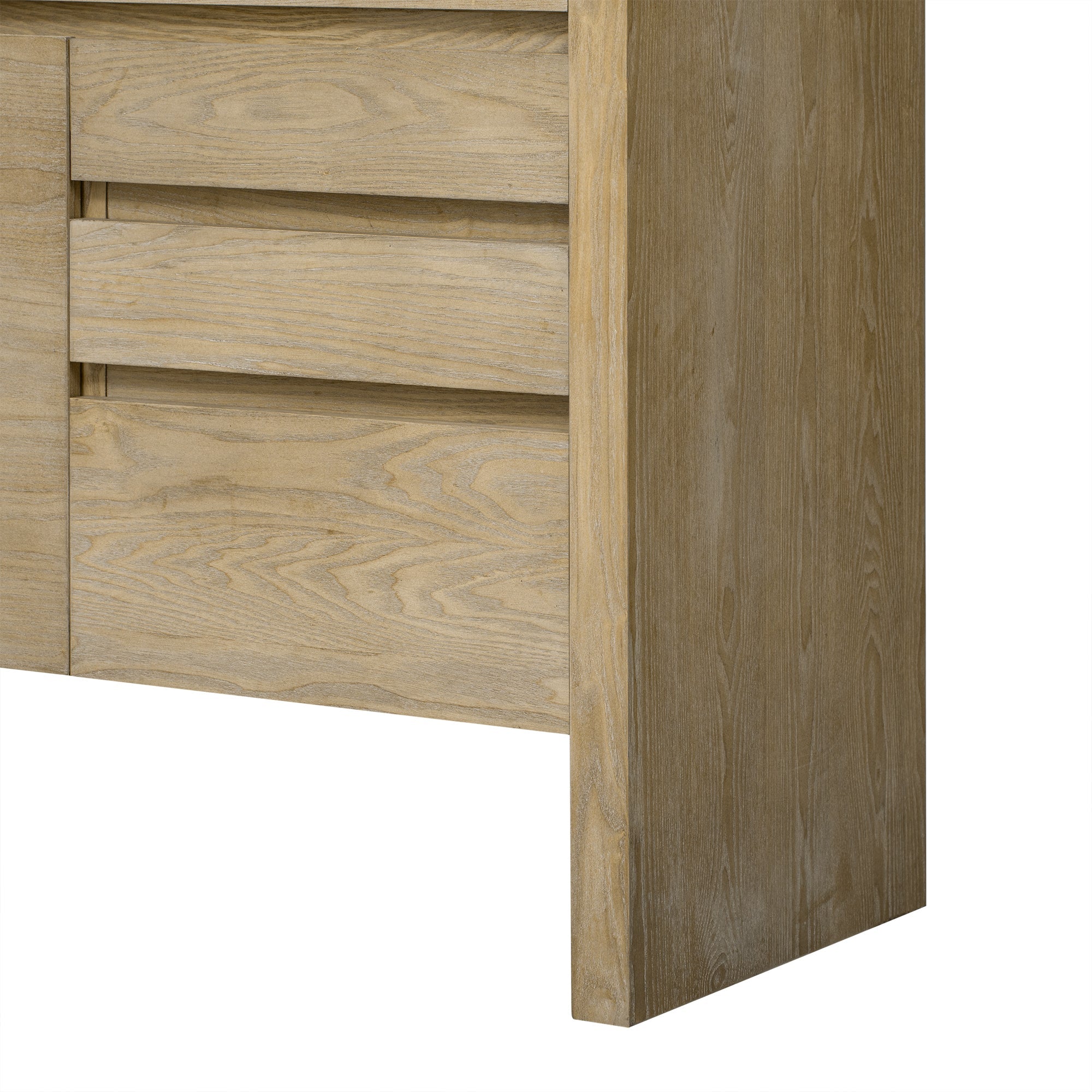 U_Style 60' 3-Door Sideboard with 3 Drawers - Modern Solid Ash Veneer MDF Sideboard, Semi-Open Shelf & Center Semi-Circular Cutout in Back Panel, Large Storage Cabinet for Living Room, Hallway, Dining