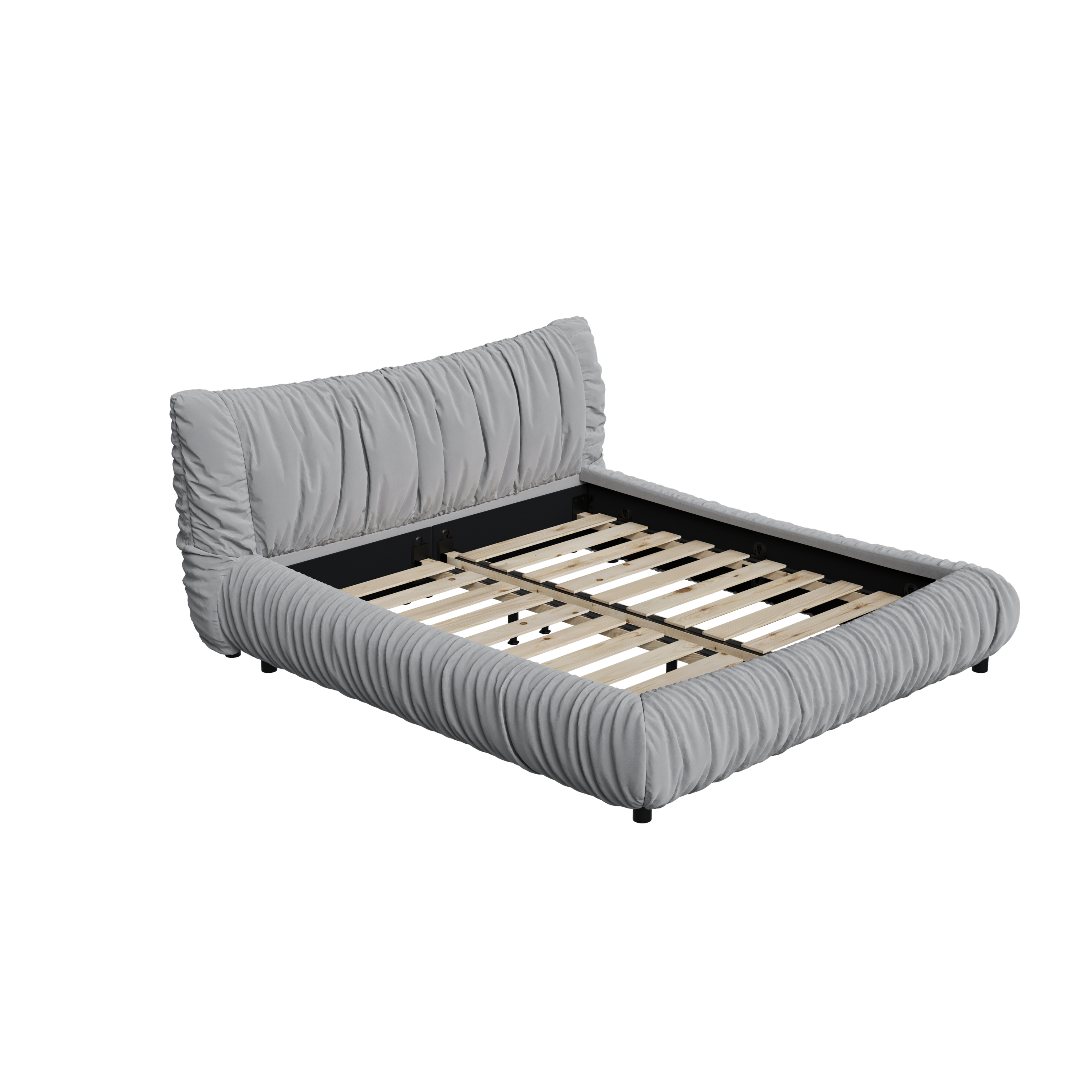 King Size Luxury Upholstered Platform Bed with Removable Cushion and Solid Wood Frame,suitable for Multiple heights of mattresses,LIGHT GREY