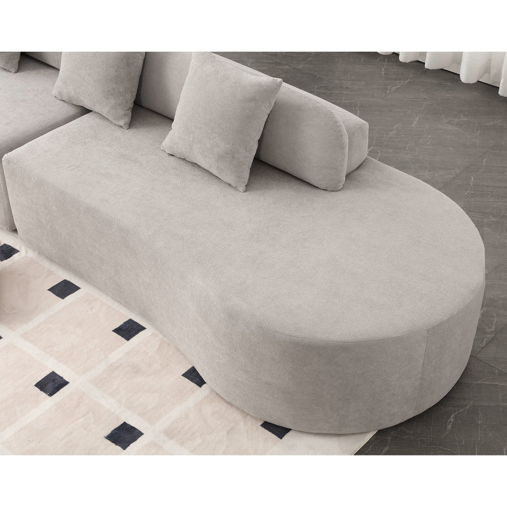 Modern curved combination sofa, terrycloth fabric sofa, minimalist sofa in living room, apartment, no assembly required, three  pillows,Gray