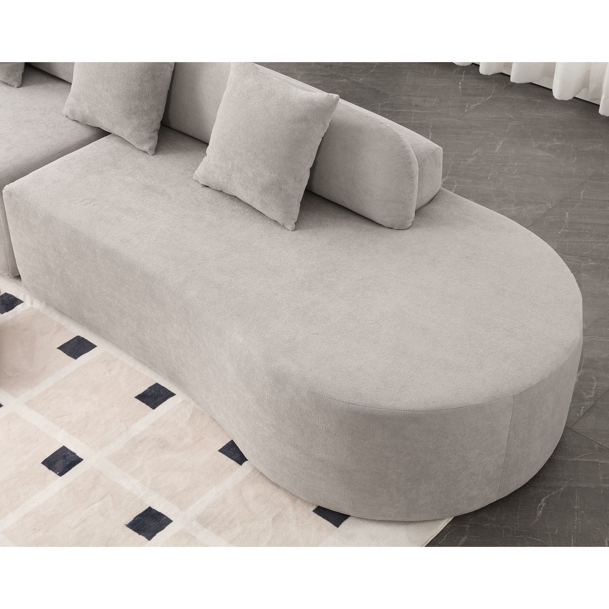 Modern curved combination sofa, terrycloth fabric sofa, minimalist sofa in living room, apartment, no assembly required, three  pillows,Gray