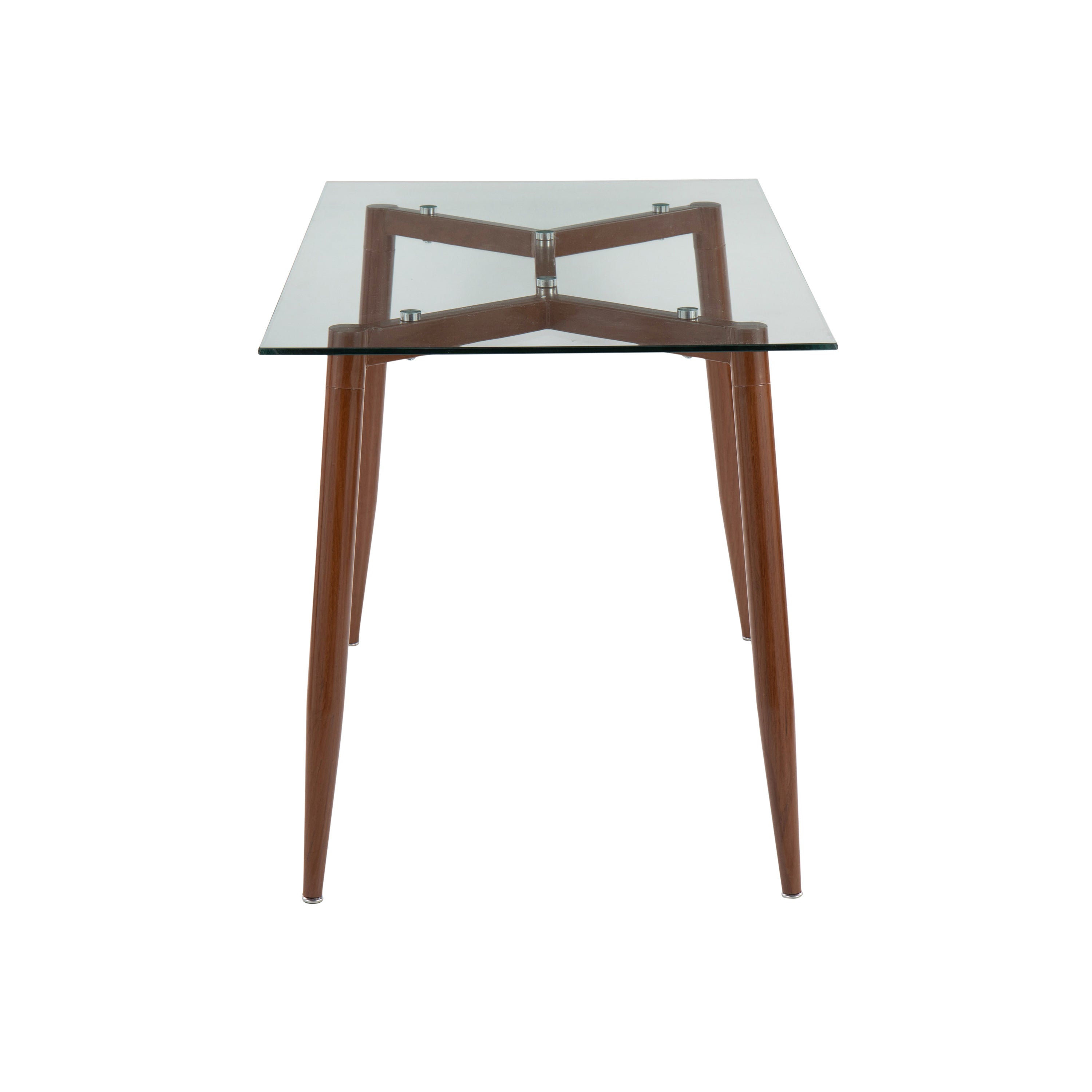 Clara Contemporary Table in Walnut Metal with Clear Tempered Glass Top by LumiSource