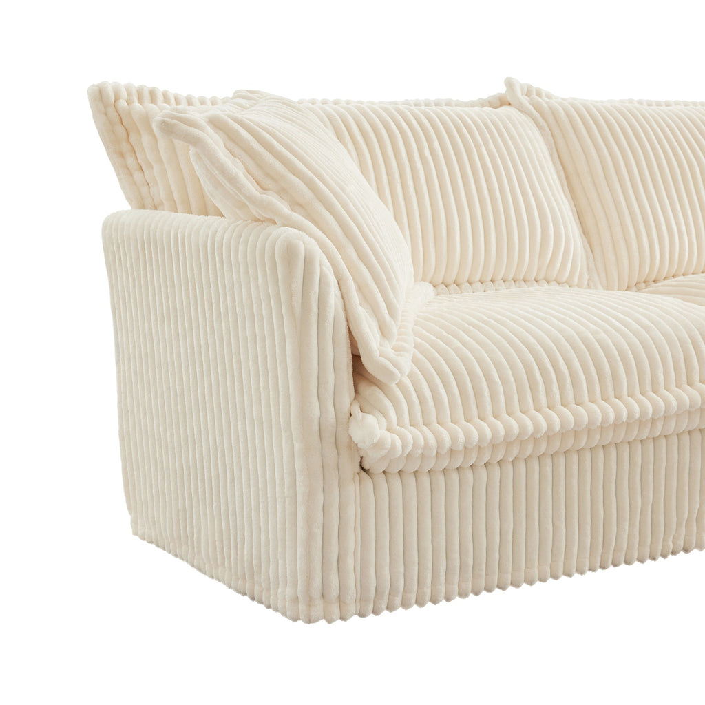 Slipcovered Sofa 2 Seater Sofa    With 2 Ottomans, 2 Seater Sleeper Sofa Bed Home Theater Oversized Sofa For Living Room, Corduroy, Cream
