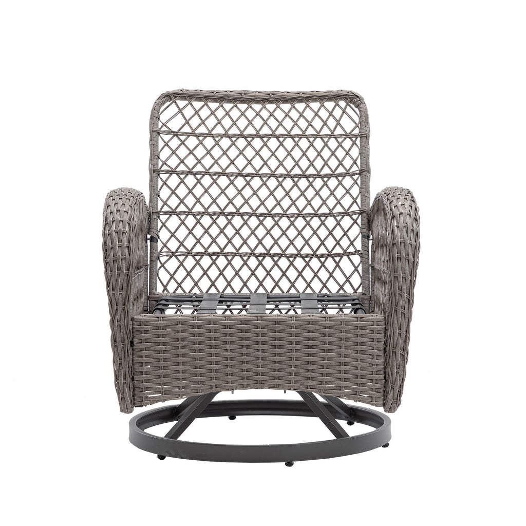 3 Pieces Outdoor Swivel Rocker Patio Chairs, 360 Degree Rocking Patio Conversation Set with Thickened Cushions and Glass Coffee Table for Backyard, Navy blue