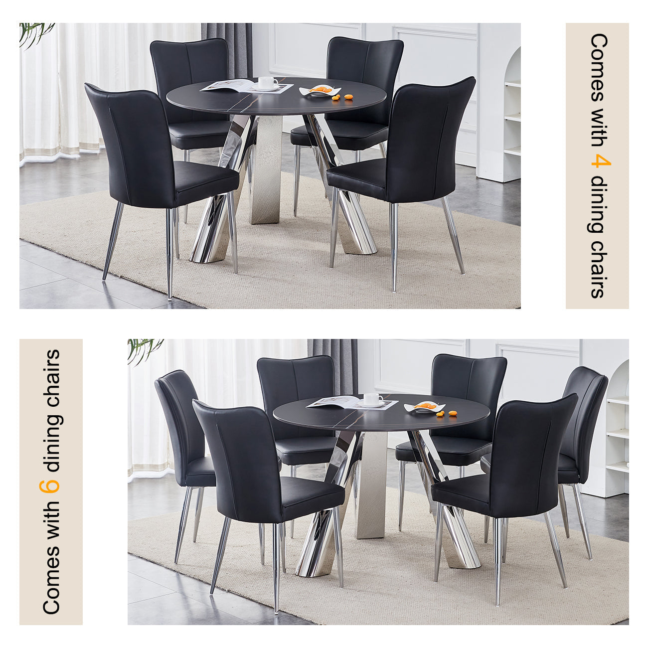 42' Luxury Sintered Stone Table: 0.45' Durable Top + 6' Steel Legs,350lb Capacity, Stain/Heat-Resistant Black Veined Surface - Modern Minimalist DesignW1512S00111