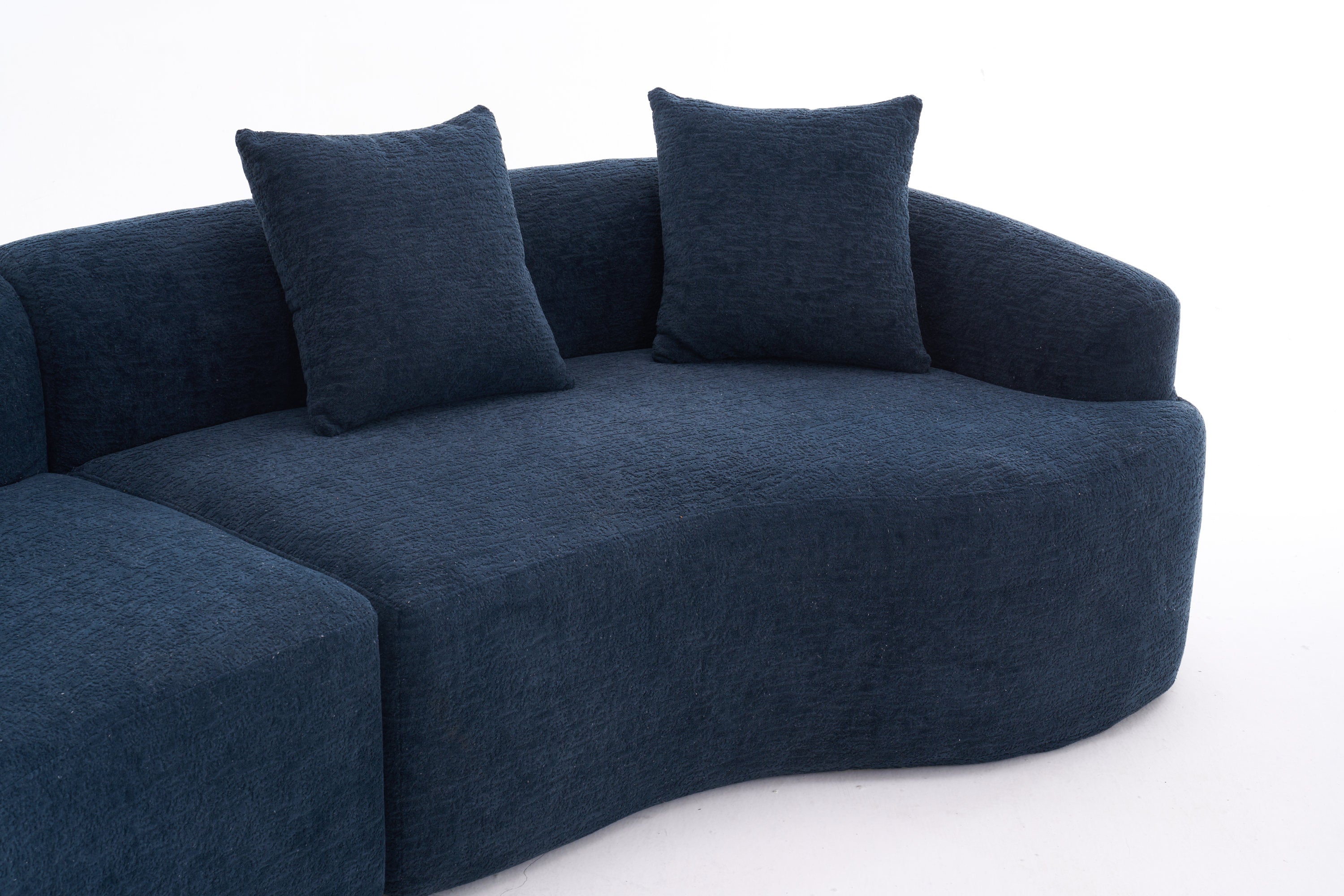 Compression Sponge Sofa Blue Curved Modular Sectional, 30D High-Density Chenille Sleeper Couch for Apartment, Living Room,110'L