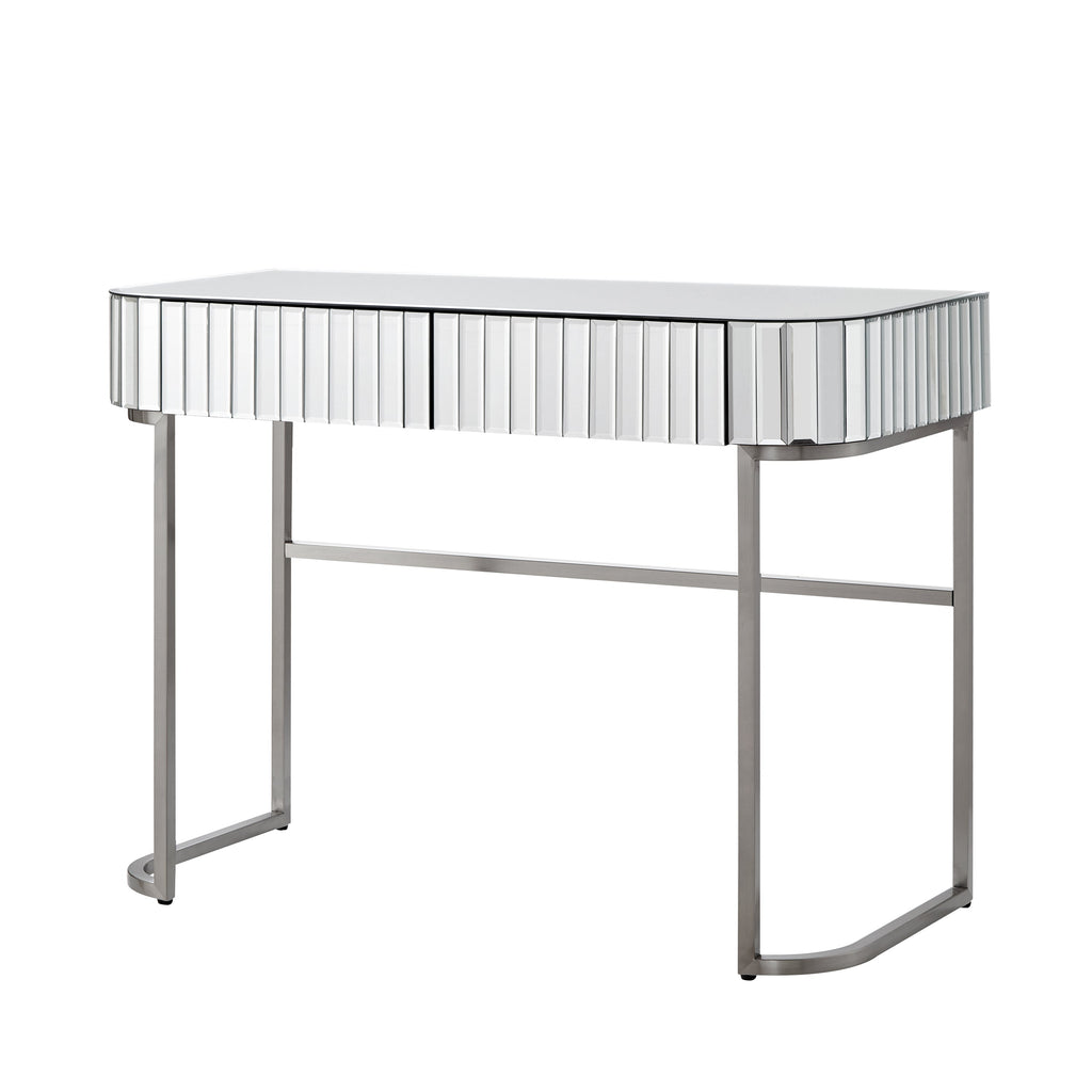 39' Mirrored Makeup Vanity Table with Stainless Steel Base, Mirrored Console Dressing Table with 2 Drawers,Versatile Desk for Bedroom and Office, Silver