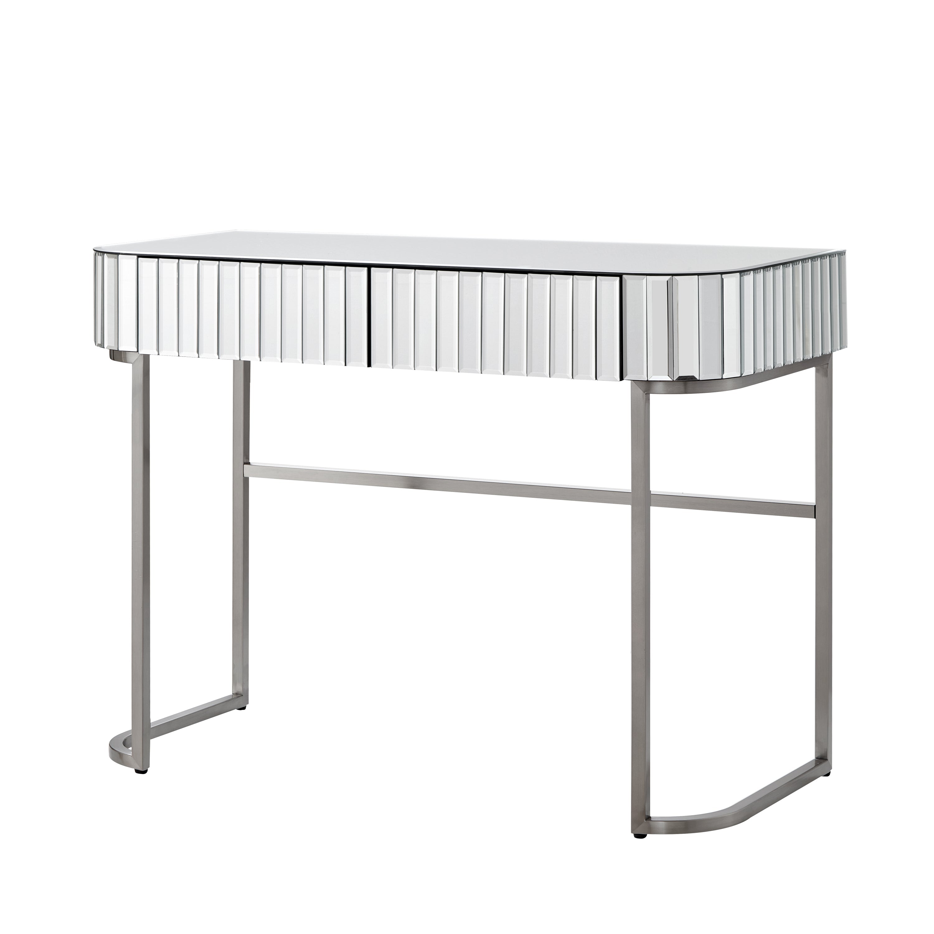 39' Mirrored Makeup Vanity Table with Stainless Steel Base, Mirrored Console Dressing Table with 2 Drawers,Versatile Desk for Bedroom and Office, Silver