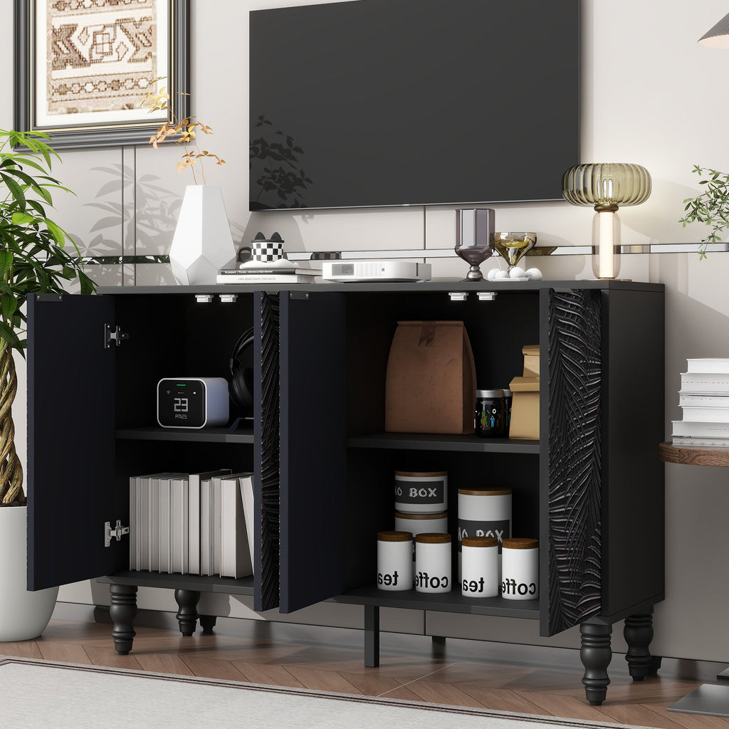 U-Can 47.2'' Modern TV Stand, Entertainment Center Media Console with 2 Spacious Storage Space, Solid Wood Legs and Anti-tip Device For Living room, Up to 43''