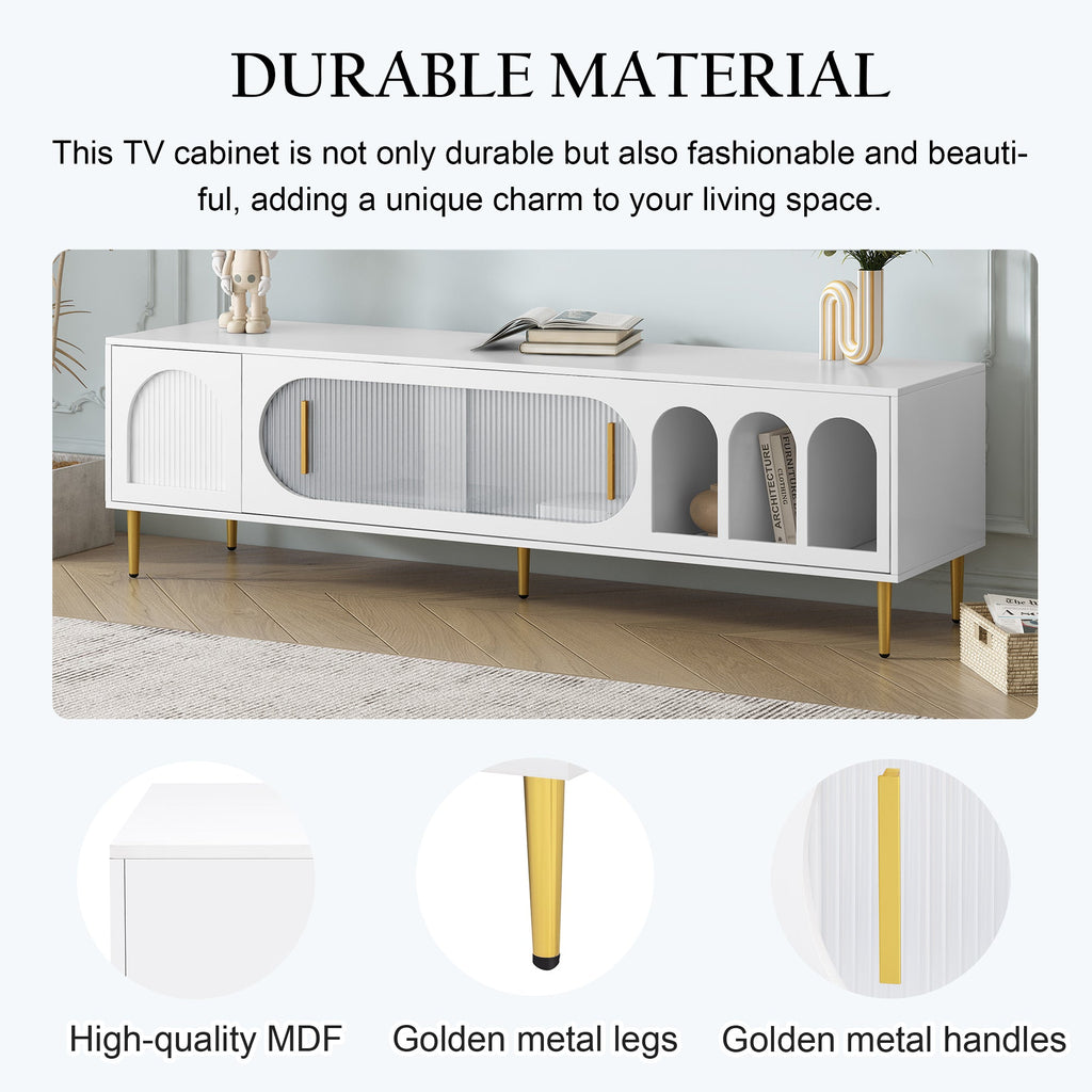 U-Can Modern TV Stand for up to 70 Inch TV, Entertainment Center TV Media Console Table, with 3 Shelves and 2 Cabinets, TV Console Cabinet Furniture for Living Room (Old SKU: WF314645AAK)