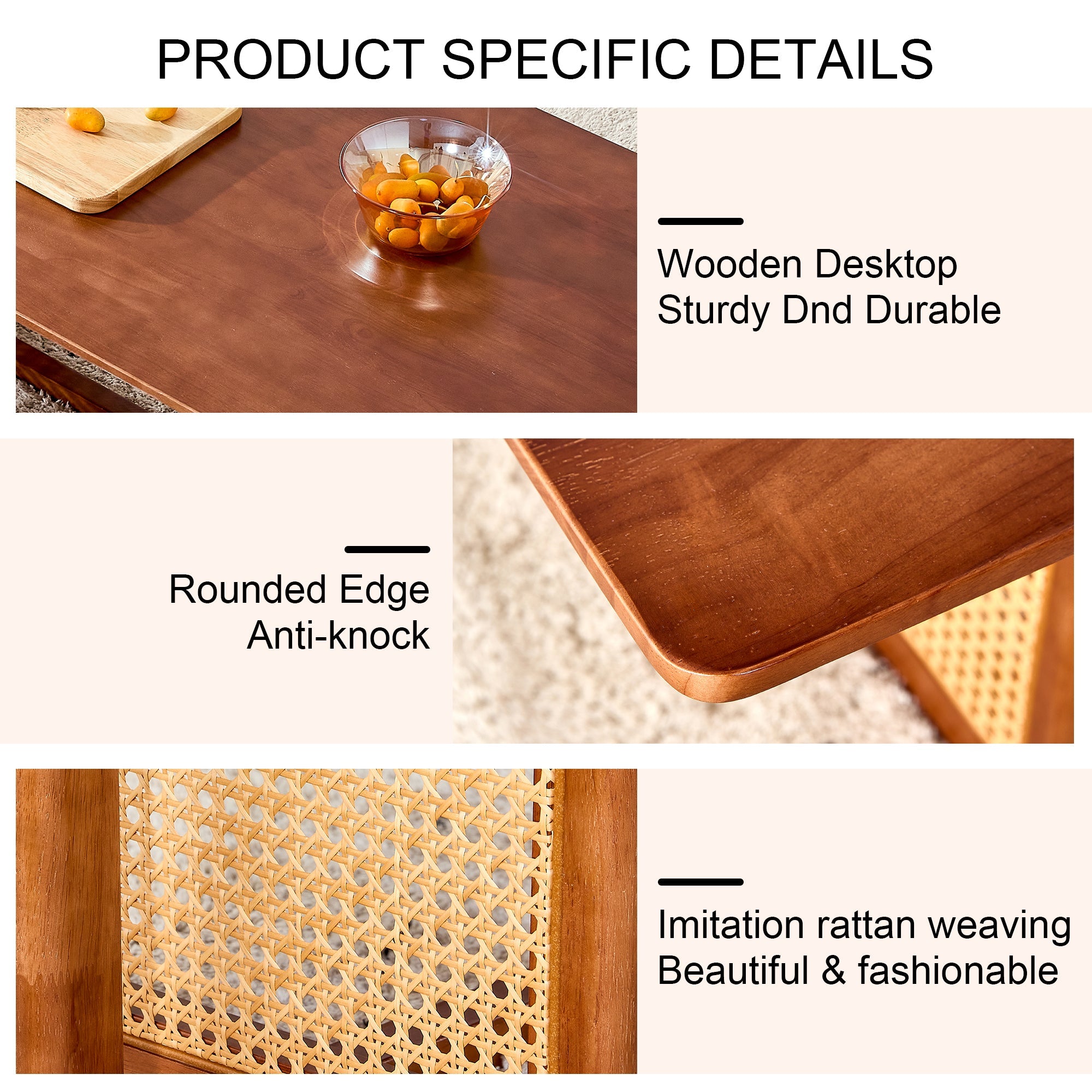 Chinese style log wind Imitation rattan Walnut color tea table rectangular solid wood coffee low table small family living room tea table